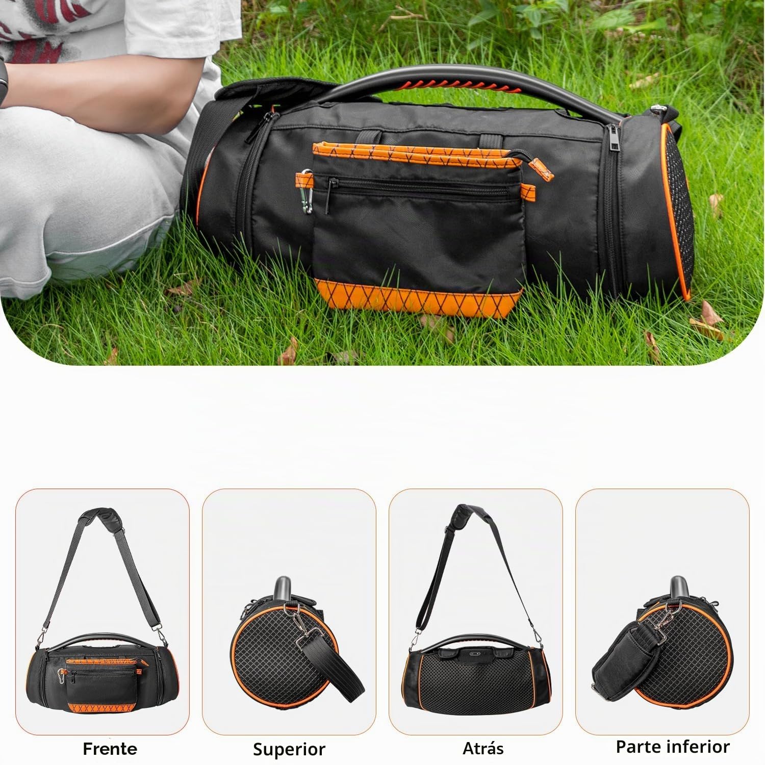 Estuche de Transporte Funda de Viaje Portátil Accesorios con Correa para JBL Boombox 2/Boombox 3/Boombox 3 WiFi Altavoz Bluetooth,Bolsa Adicional para Cargador,Negro