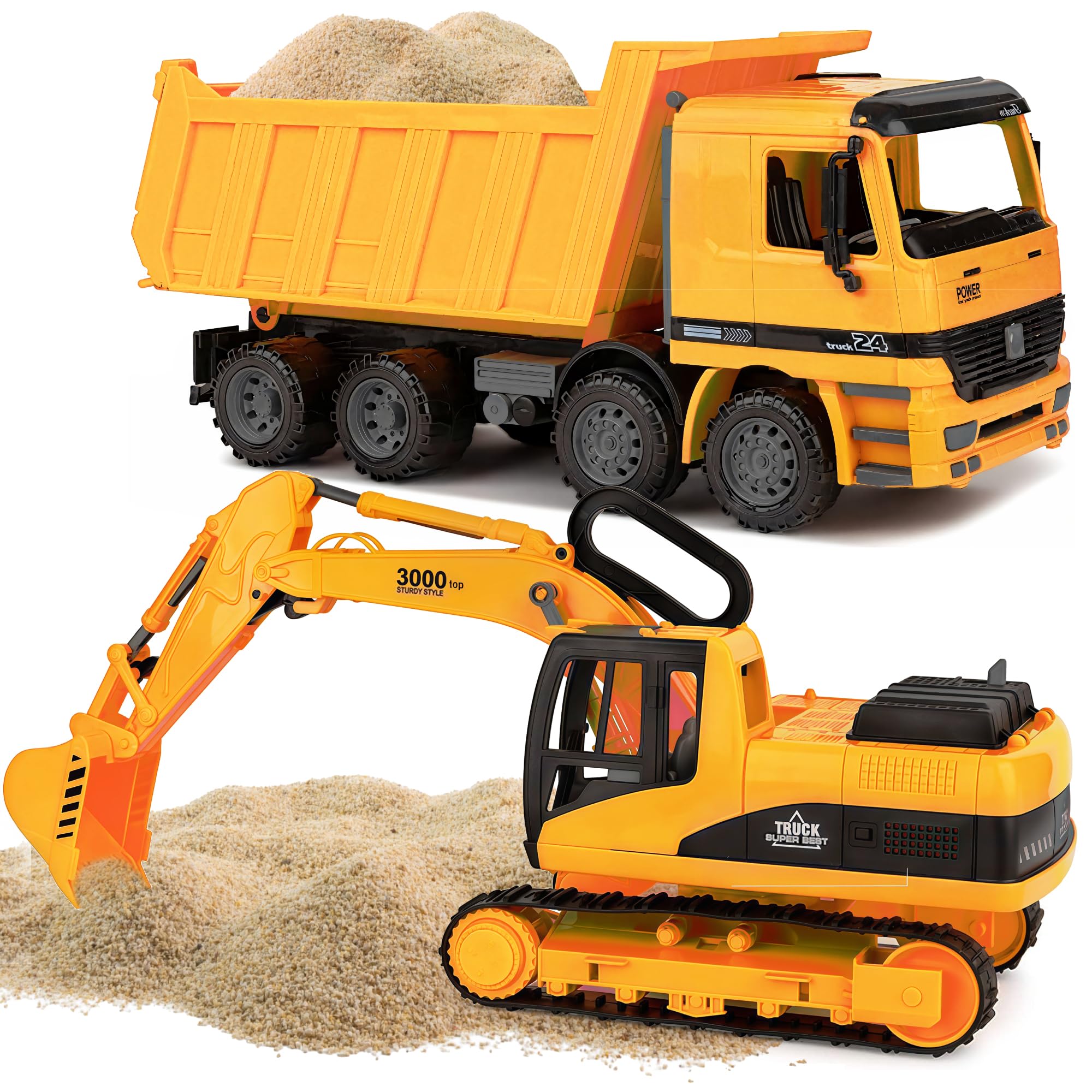 Toy To Enjoy Excavator & Dump Truck Toy for Kids (Set of 2) – Moveable Claw & Lifting Back – Garbage Truck & Bulldozer Digger – Construction Vehicle for Kids & Children