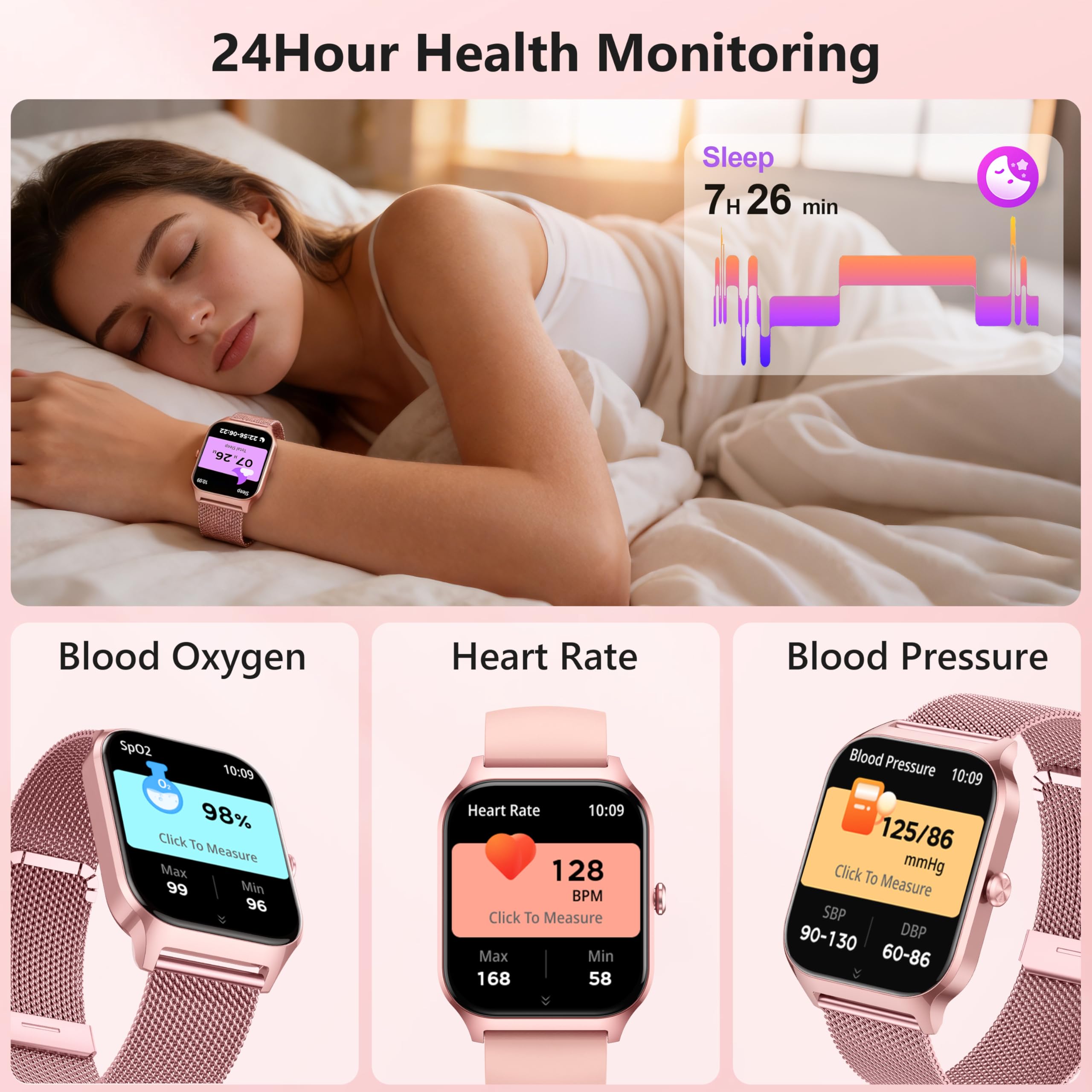 Smart Watch, 1.85’’ Smart Watches Women Men Make/Answer Call, Heart Rate/Blood Pressure/Sleep Monitor, 110+Sports Modes, Voice Control, Waterproof Fitness Watch Compatible for Android & iPhone