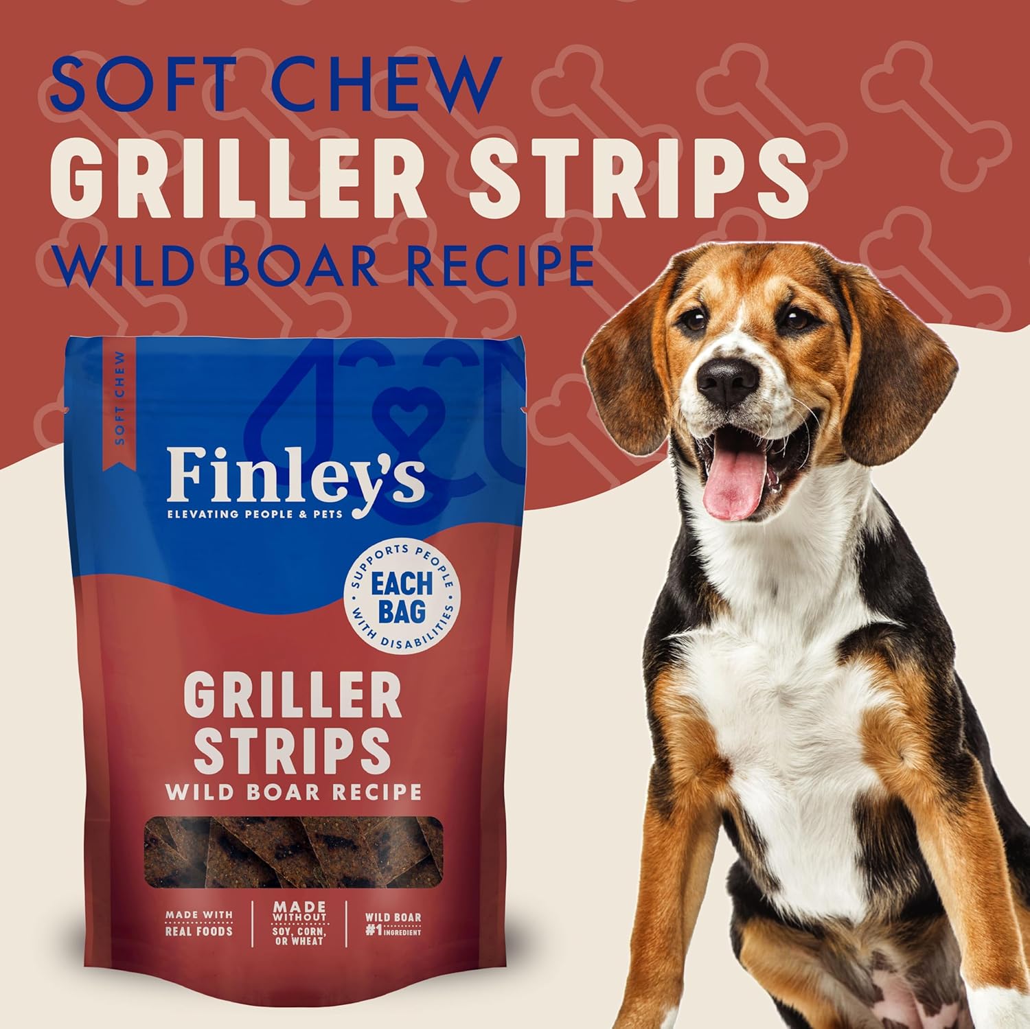 Finley's Wild Boar Griller Strips for Dogs, Jerky-Style Dog Treats with Real Ingredients for All Breeds and Sizes, 14.5oz, 2 Pack