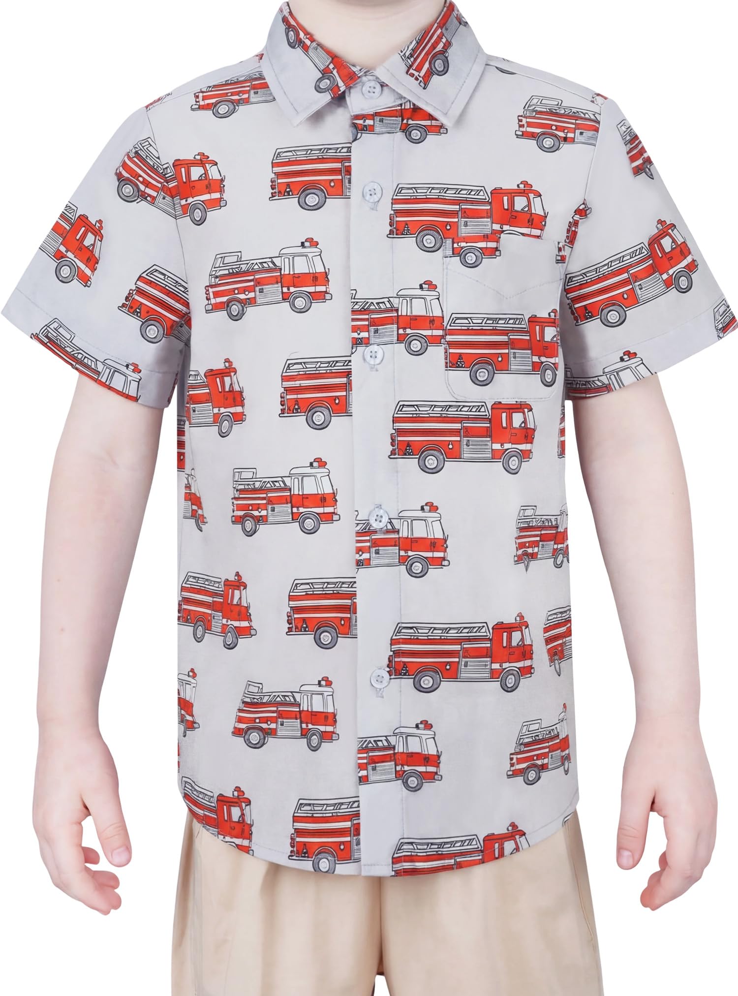 Boys Hawaiian Button Down Shirt, Pure Combed Cotton Short Sleeve Size 3-15Y