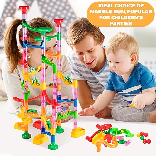Miniatura 6 de PLMMOUT Juego de 232 piezas de canicas, juego de laberinto de mármol, bloques de construcción, juego de carreras de canicas, carrera de canicas para