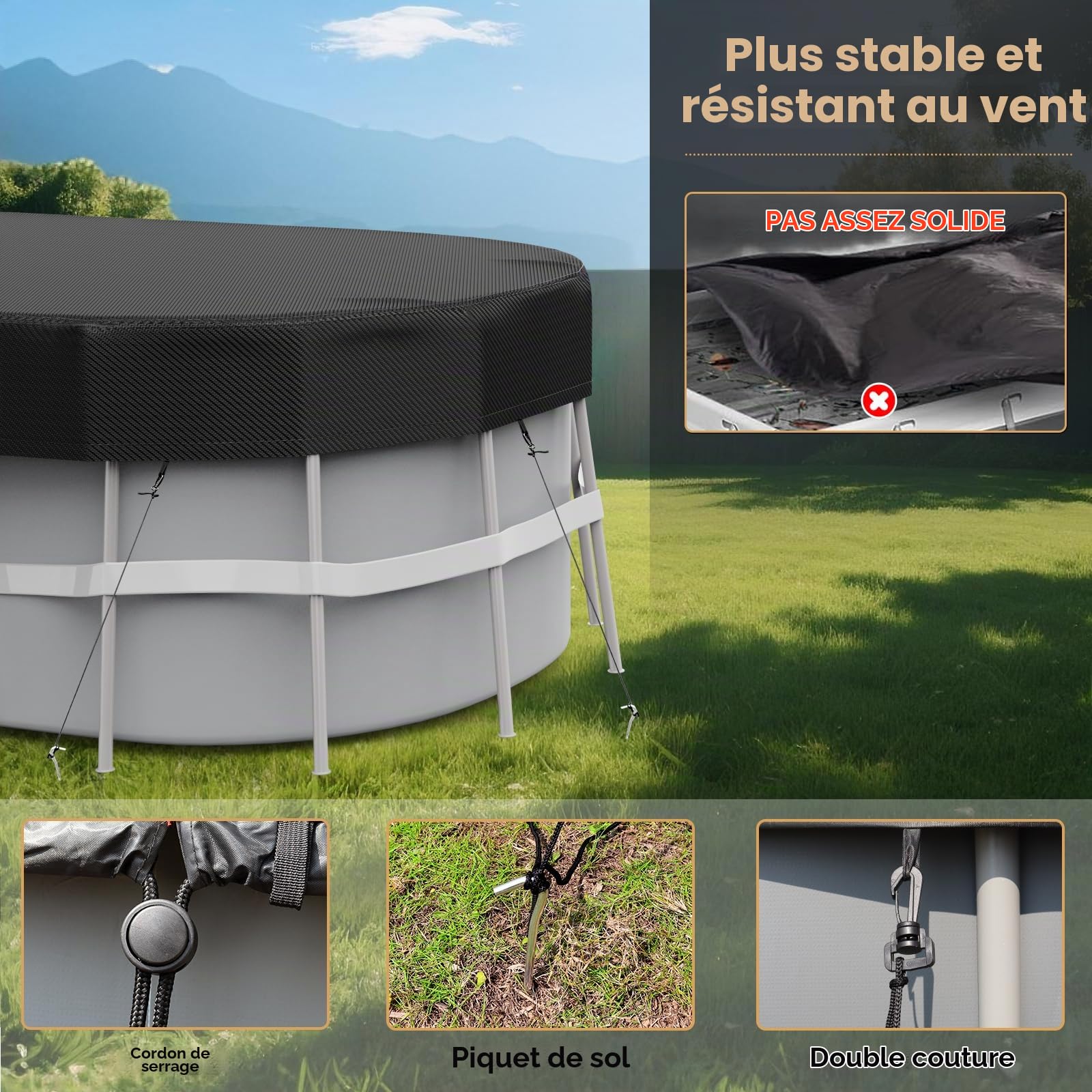 LXKCKJ Bâche rectangulaire Oxford 420D pour piscine hors sol, 2,7 x 5,5 m | Imperméable à l'eau 10 000 PA, coupe-vent, résistant aux déchirures, protection UV UPF50+, coupe l'évaporation