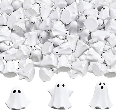 FESTGLOX 50Pcs Mini Resin Ghosts, Tiny Halloween Ghost Figurines Miniatures | Small Ghost Decor for Spooky Tiered Tray, Vase Filler, Home Tabletop Shelf Centerpieces, Party Favors Gift
