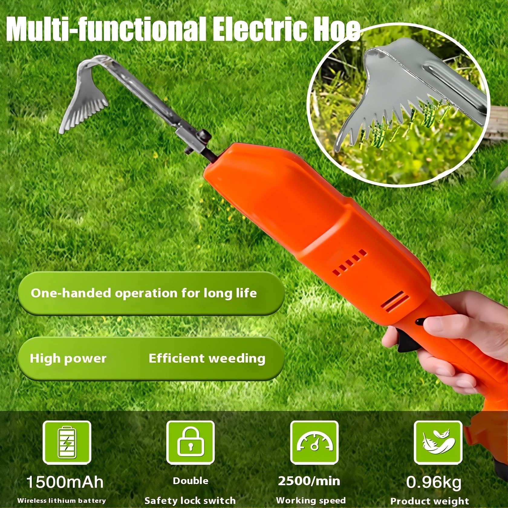 Zappa e Diserbatore Elettrico, Fresa da Giardino Senza Fili con 1/2 Batterie & Asta Lunga, Mini Zappa Elettrica per Scavare, Diserbare e Ammorbidire Il Terreno, 2 Paia di Guanti Two Batteries