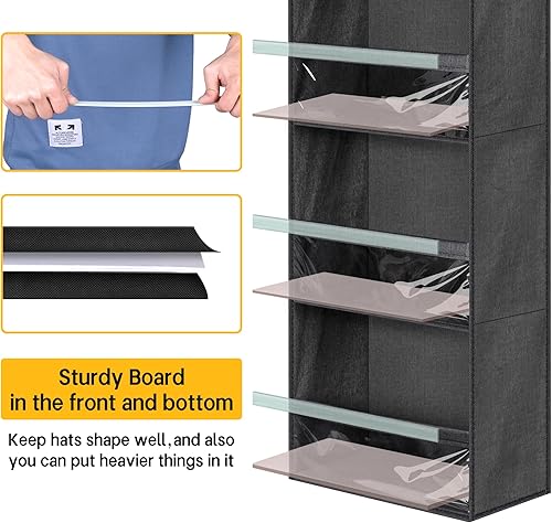 Miniatura 6 de SLEEPING LAMB Organizador de sombreros de puerta estrecha para gorras de béisbol, estante para gorras de béisbol para armariopared, soporte de