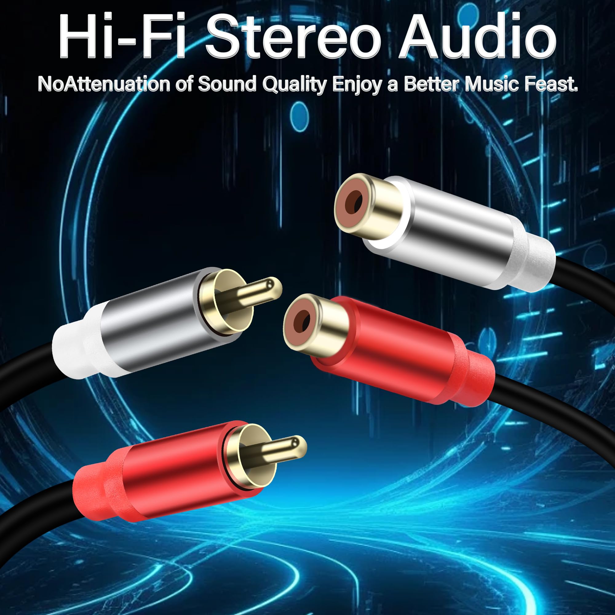 Cable De Extensión De Fono Doble De 10 M 30 Ft Dorado Doble RCA Macho A