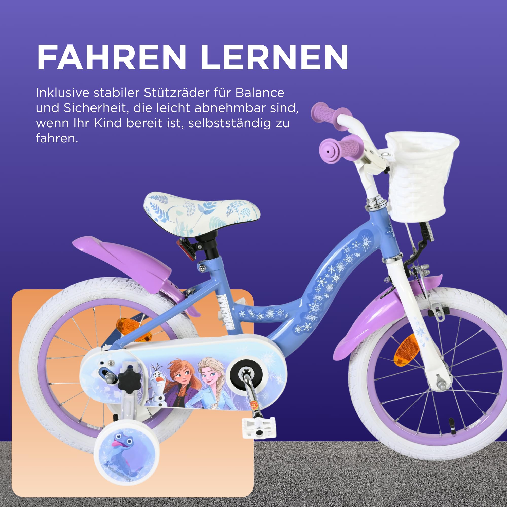 Volare Kinderfahrrad | 3–5 Jahre | Doppelte Handbremse, abnehmbare Stützräder, Pedalreflektoren & Trinkflasche | Verstellbarer Sattel | Geschenk für Mädchen