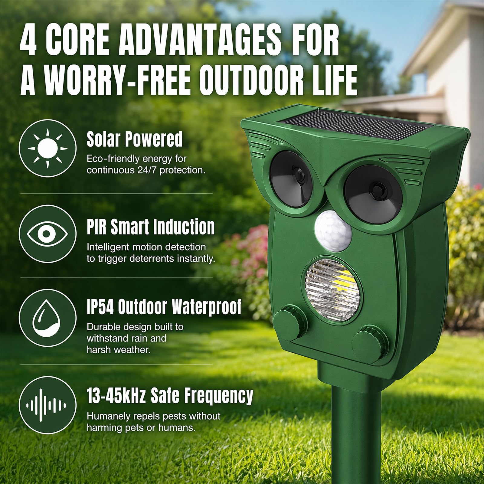 Repelente Gatos, Repelene de Animales, Outdoor Repeller para Los Animales, Repelente Ultrasónico de Topos para Uso al Aire Libre, Ratones, Perroas, Pájaros, Aves, Zorros
