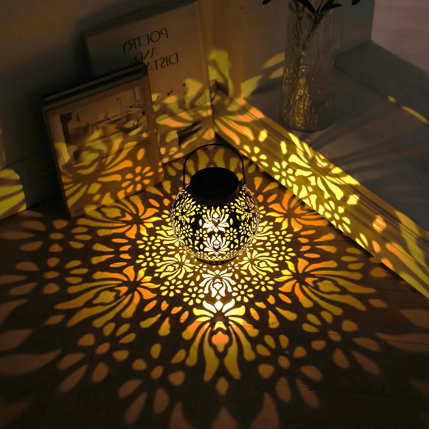 LUZ DEL Gifts 2 Pack Solar Lanterns Outdoor Gifts, Elegant Rose Pattern, IP44 Waterproof Hanging Solar Lights Decor Lamp for Garden, Patio, Pathway, Yard, Porch - Ideal Gift