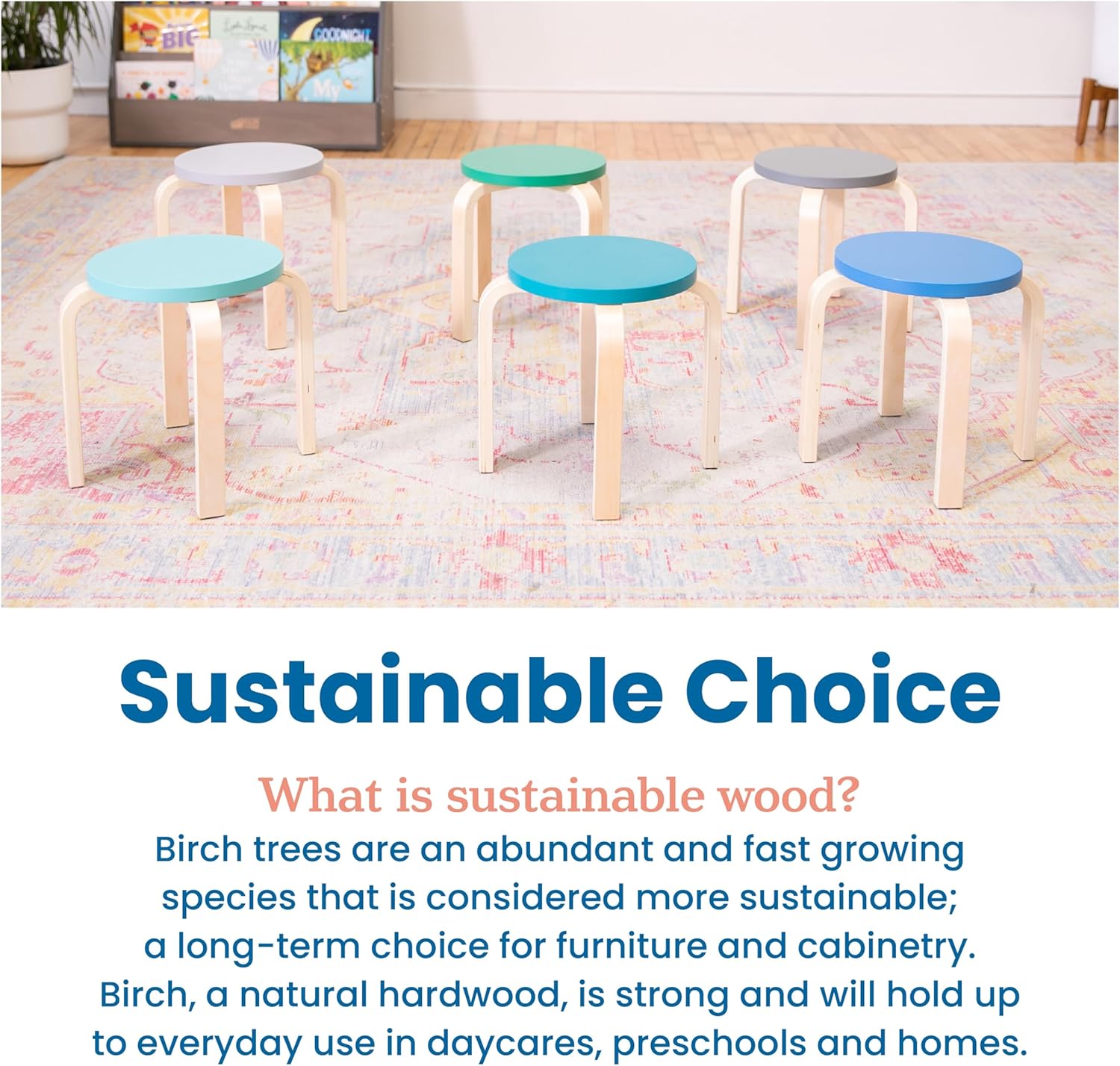 ECR4Kids Bentwood Stackable Stools, Classroom Furniture, Contemporary, 6-Piece