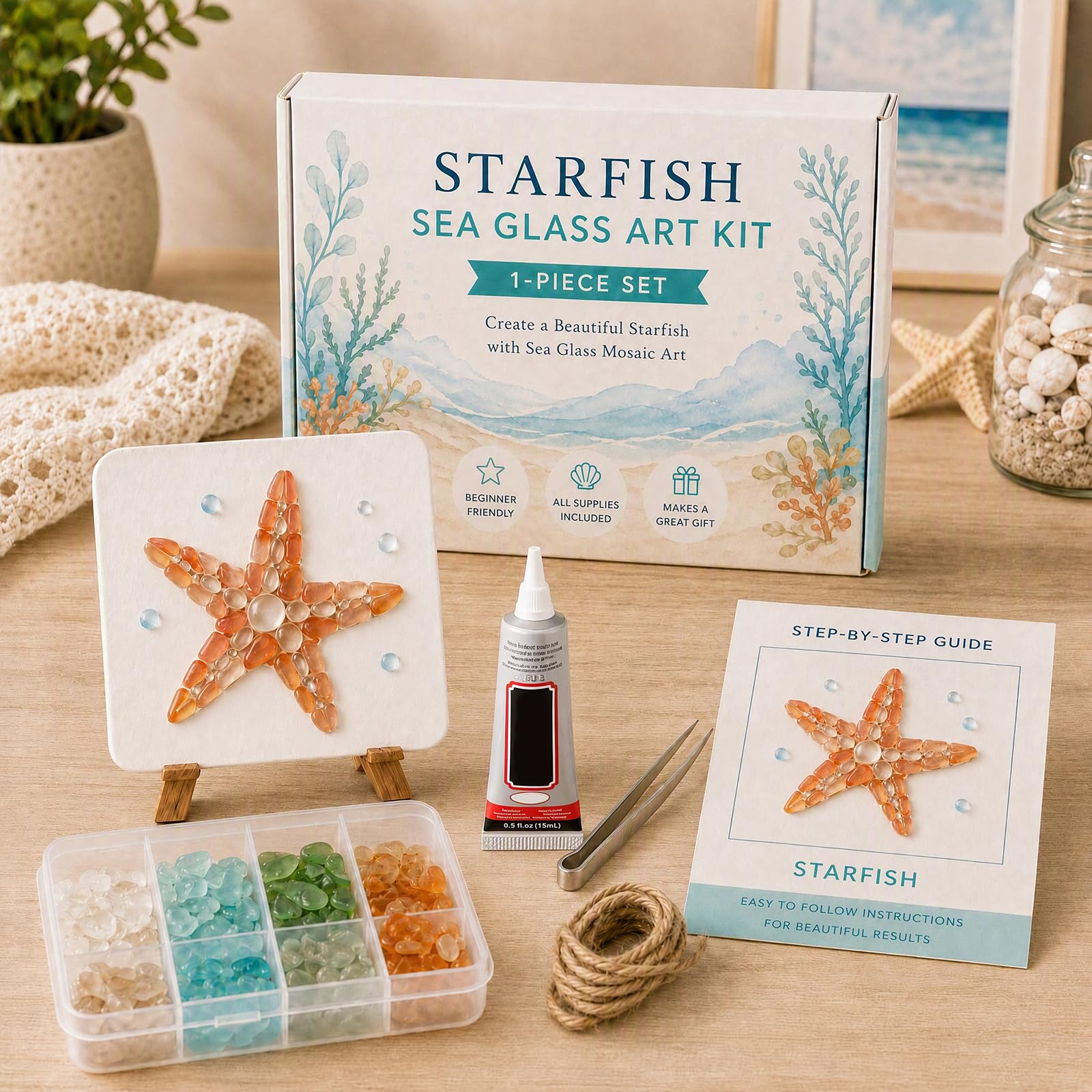 ByteCraft DIY Sea Glass Mosaic Art Kit, Sea Glass Art Kit, DIY Beautiful Ocean & Garden Inspired Artwork with Colorful Glass Pieces, Coastal Home Decor & Creative Handmade Gift Adults