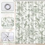 Farmhouse Vintage Long Shower Curtain Sage Green Floral Birds Shower Curtains for Bathroom Decor Bathtub Light Weight Washable Waterproof Fabric with 12 Hooks 72 X 72 Inch