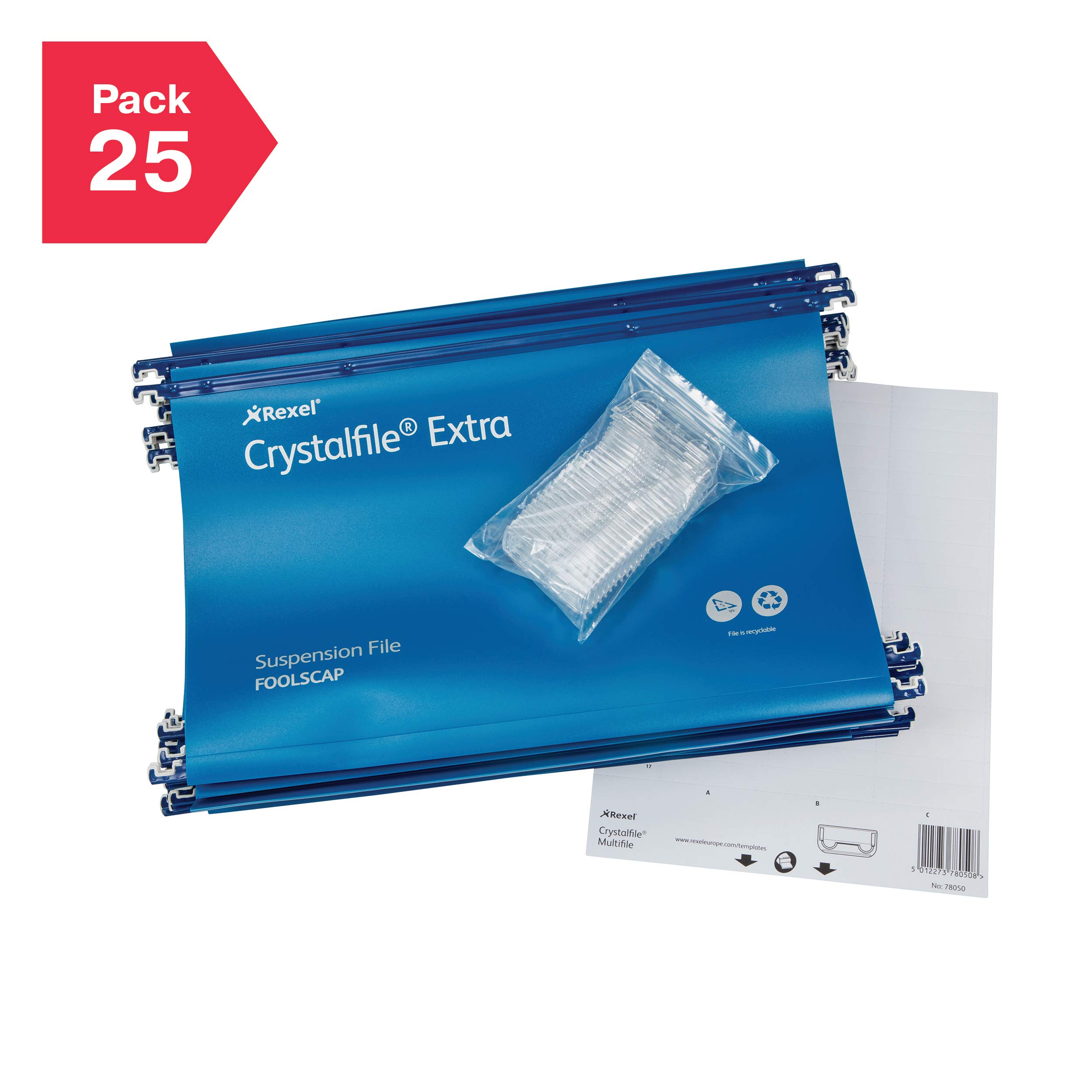 Rexel Crystalfile - Carpeta colgante, 25 unidades, azul