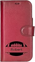 Vista 9 de Funda de piel tipo cartera para iPhone serie 17, bloqueo RFID, diseño desmontable 2 en 1 con ranuras para tarjetas, funda de piel de vaca roja