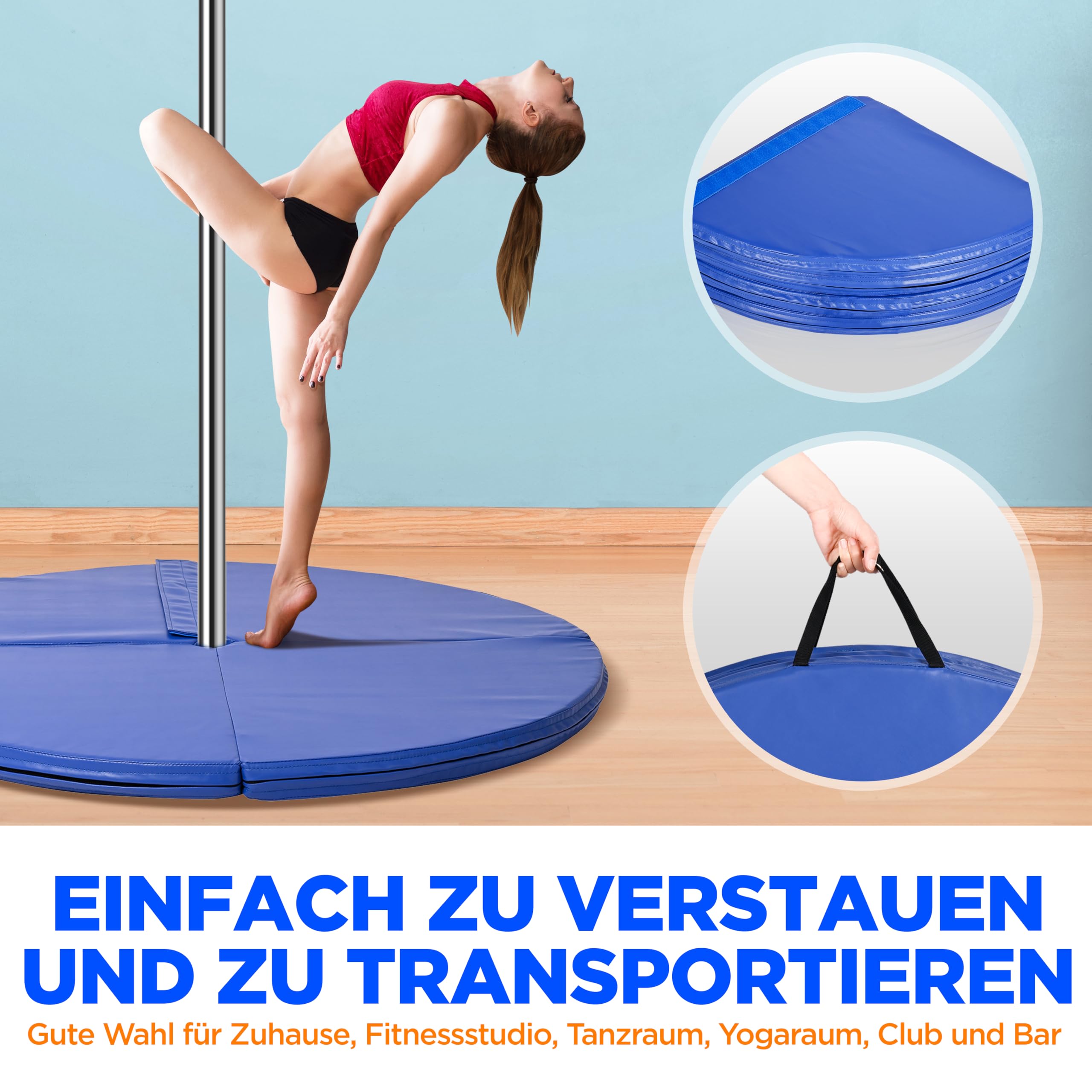 SereneLife Pole Dance Fitnessmatte, Turnmatte für Zuhause, Dance, Gym, Yoga & Studio, Tanzmatte Klappbar & Rutschfest ⌀ 120/150 cm, 5/12 cm Stärke, Stangentanz Schutzmatte mit Klettverschluss