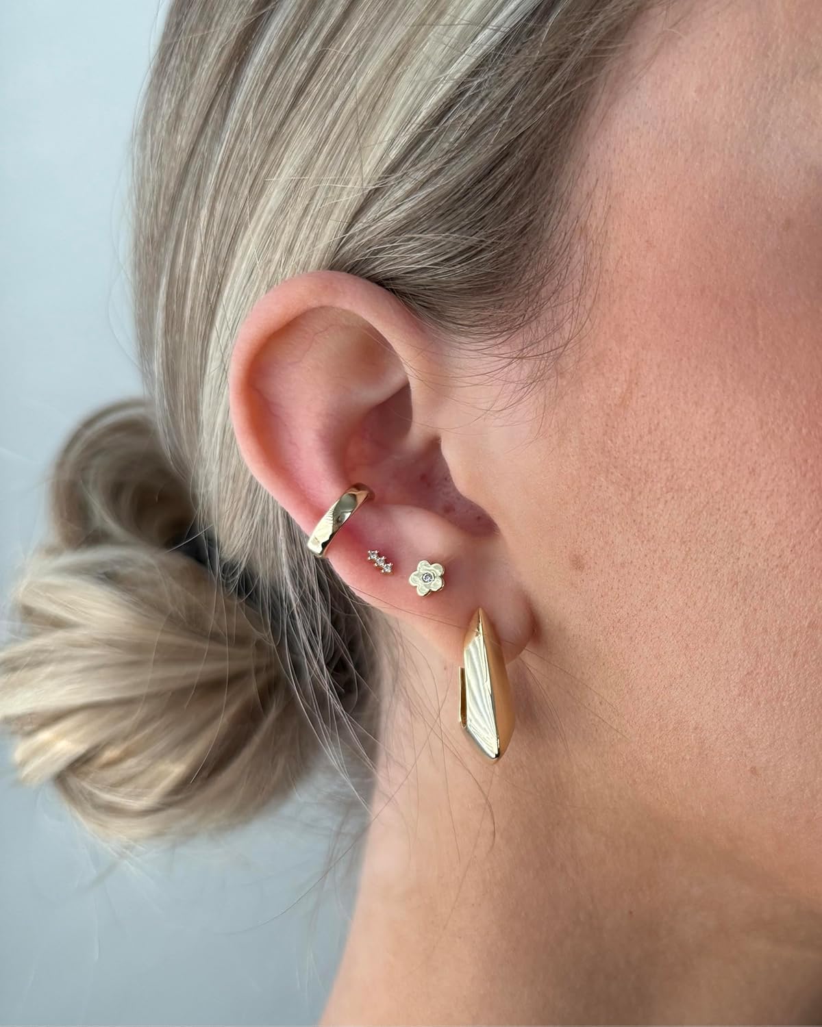 PAVOI 14K Gold Plated Dainty Flat Back Earrings for Women - Hypoallergenic Sterling Silver Posts Helix Cartilage Piercing Jewelry - Emoji Motif Bow Celestial Flatback Gold Stud Earrings Screw Back - Image 7