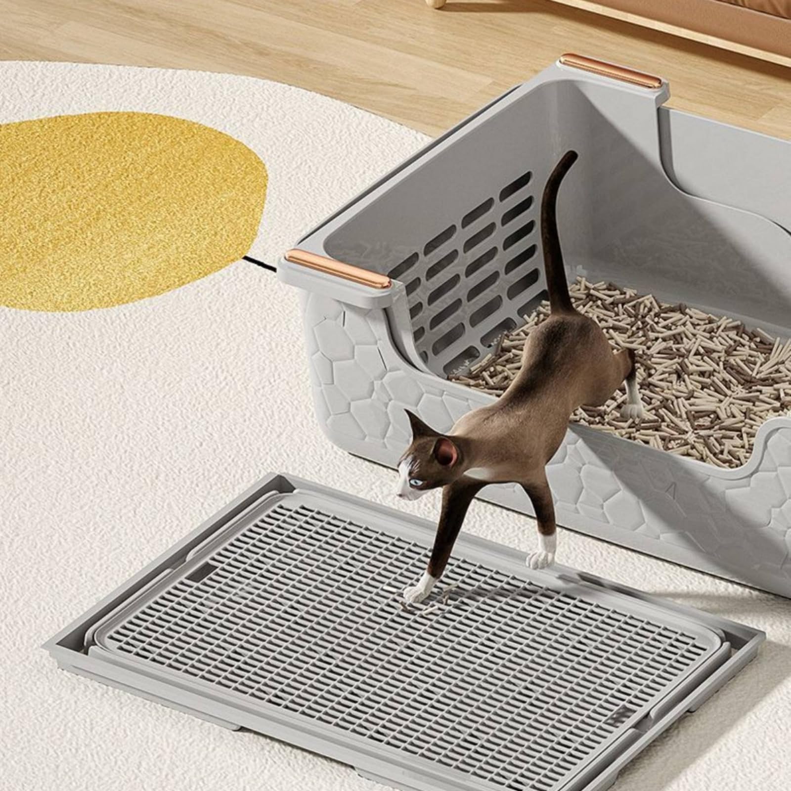 Arenero con Colador Antirrame Banja Sanitaria con Colador Gran Capacidad Caja para Interiores, Hogar, Gris