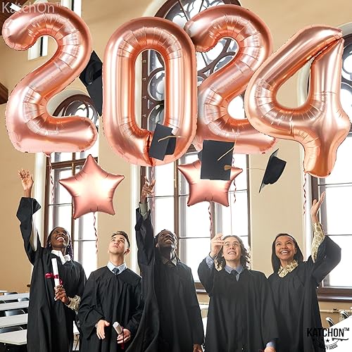 Miniatura 6 de KatchOn - Globos de oro rosa 2023 con globos de estrella, enormes 40 pulgadas, con globos de papel de aluminio, decoraciones de fiesta de graduación