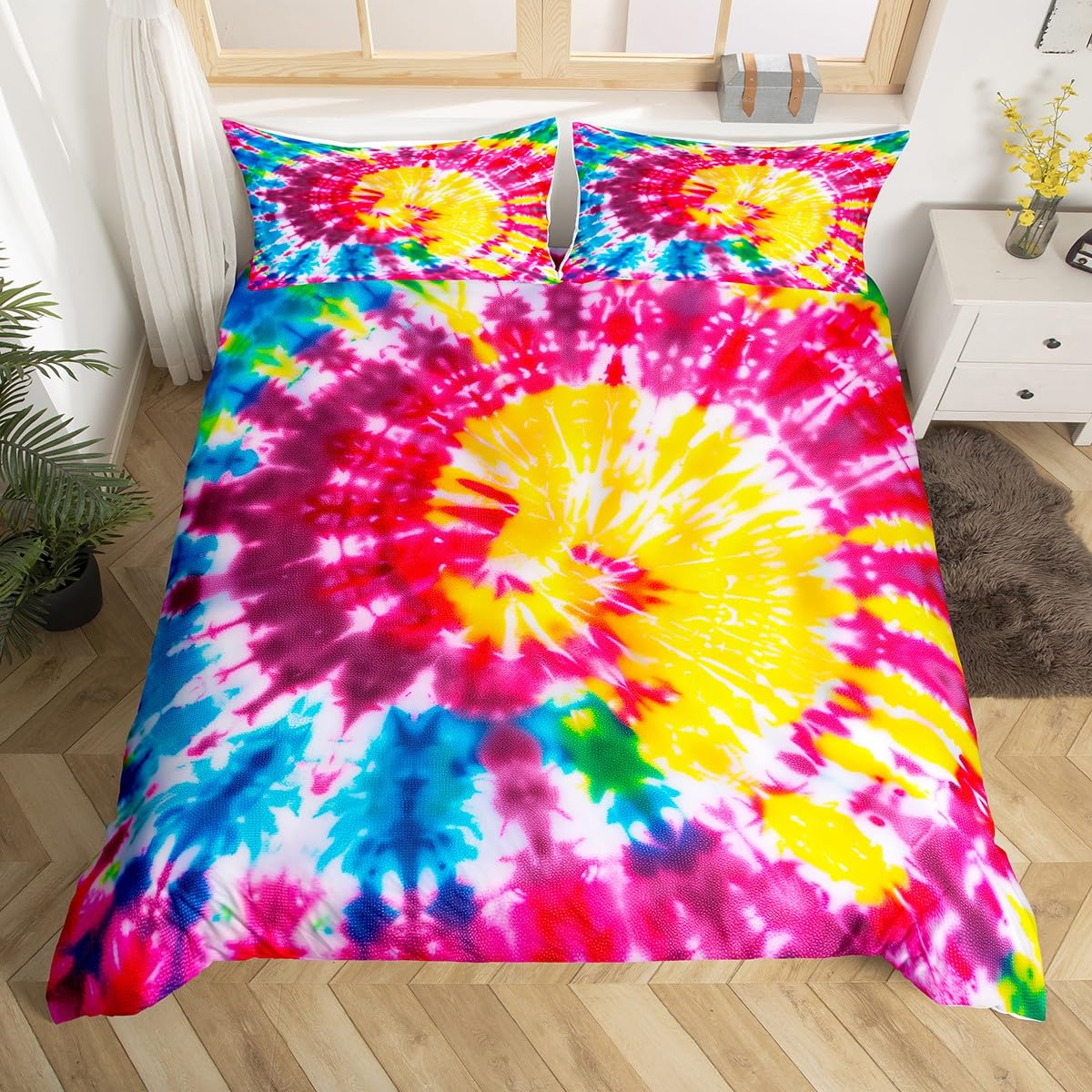 Homewish Tie Dye Duvet Cover Single for Kids Boys Girls,Colorful Rainbow Quilt Cover,Chic Boho Hippie Bedding Set,Abstract Spiral Bed Set with 1 Pillowcase Bedroom Decor