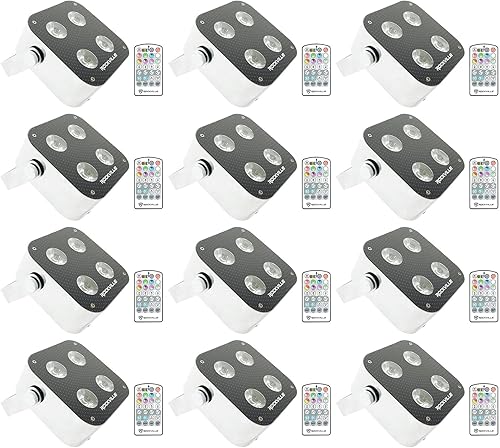 (12) Rockville Mini RF4 RGBWA+UV DMX DJParty LED luces de lavado + 4 Ch RF Par remoto
