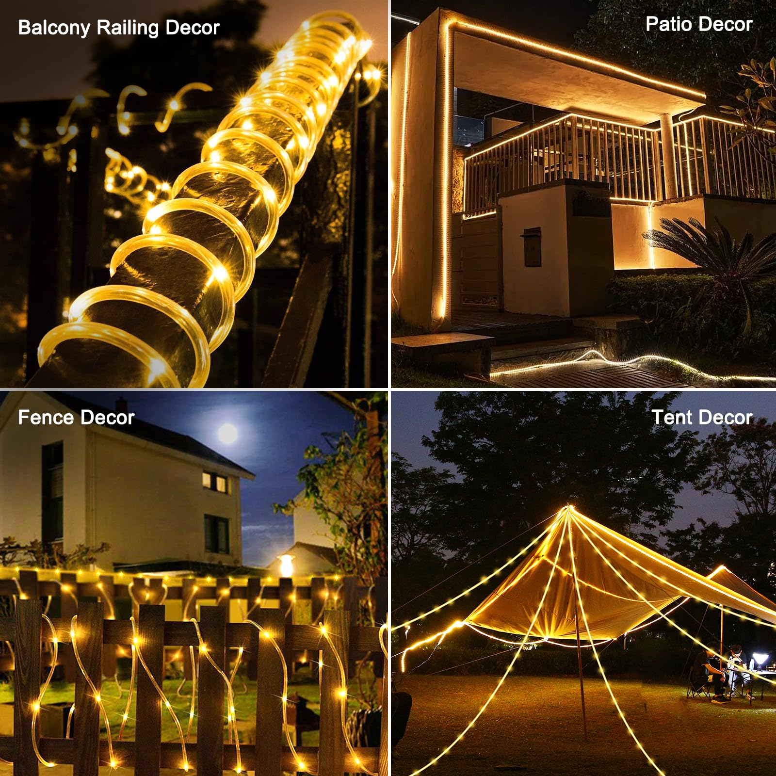 WIND STAR Cuerda de luz solar para exteriores, 39 pies, 100 LED, funciona con energía solar, 8 modos, IP65, impermeable, tubo solar, decorativo para patio, jardín, valla, fiesta, camping, boda