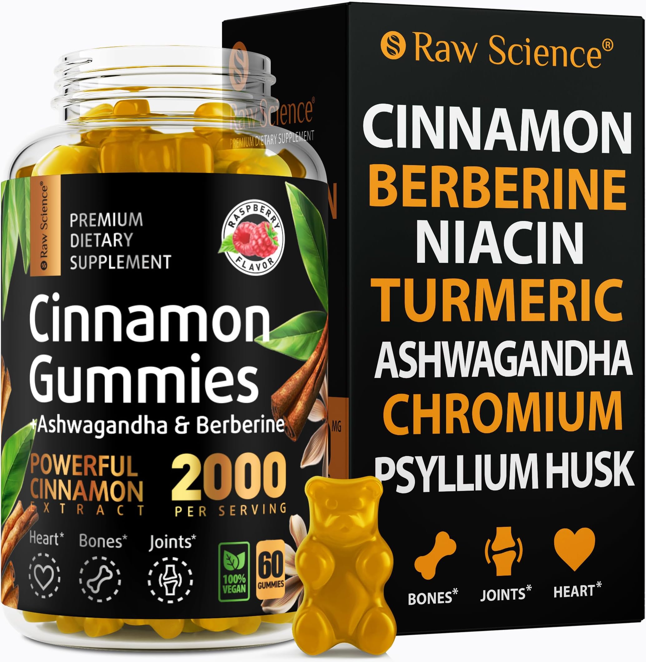 Cinnamon Gummies - Blood Support - Ceylon Cinnamon & Cinnamon Bark 2000MG Blend Supplements, Berberine, Turmeric, Gymnema Sylvestre, Bitter Melon, Psyllium Husk, Chromium - 60 Gummies