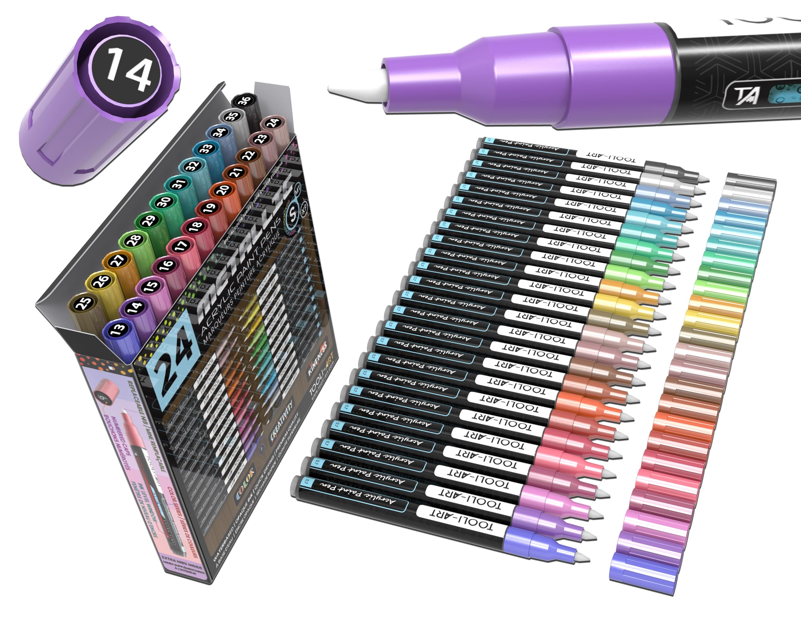 Juego de 24 marcadores acrílicos metálicos de 0,7 mm, punta extrafina para pintura en roca, vidrio, tazas, madera, metal, lienzo, bricolaje, contornos y detalles, no tóxicos