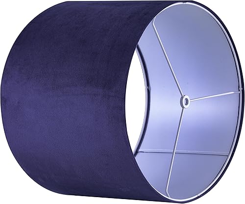 Miniatura 5 de GO&SO Juego de 2 Pantallas de Lámpara de Tambor de Terciopelo Azul Oscuro, tamaño mediano de 13" superior x 13" inferior x 10" de alto (Spider)