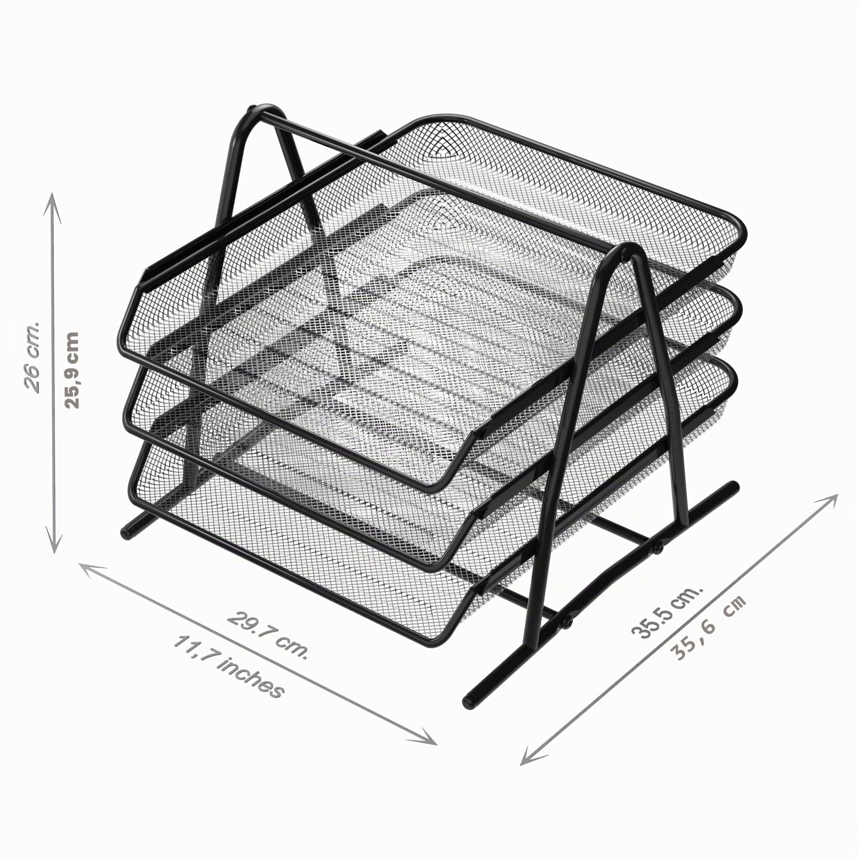 Detectalia Vassoio Organizzatore Documenti 3 Livelli Rete Metallica Nero 35,5 x 29,7 x 26 cm