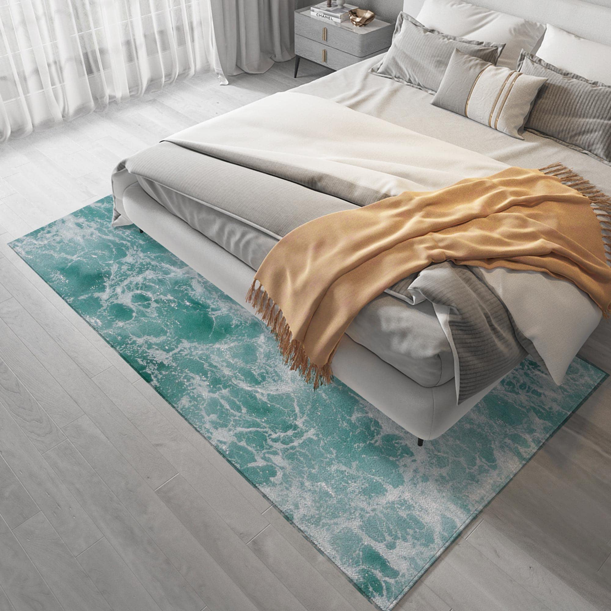 Blauw oranje combinatie tapijt met geometrische print Slijtvaste zachte woonaccessoires Gang nachtkastje, 80x200 cm zacht pluizig tapijt voor slaapkamer Comfortabele grote tapijten voor woon
