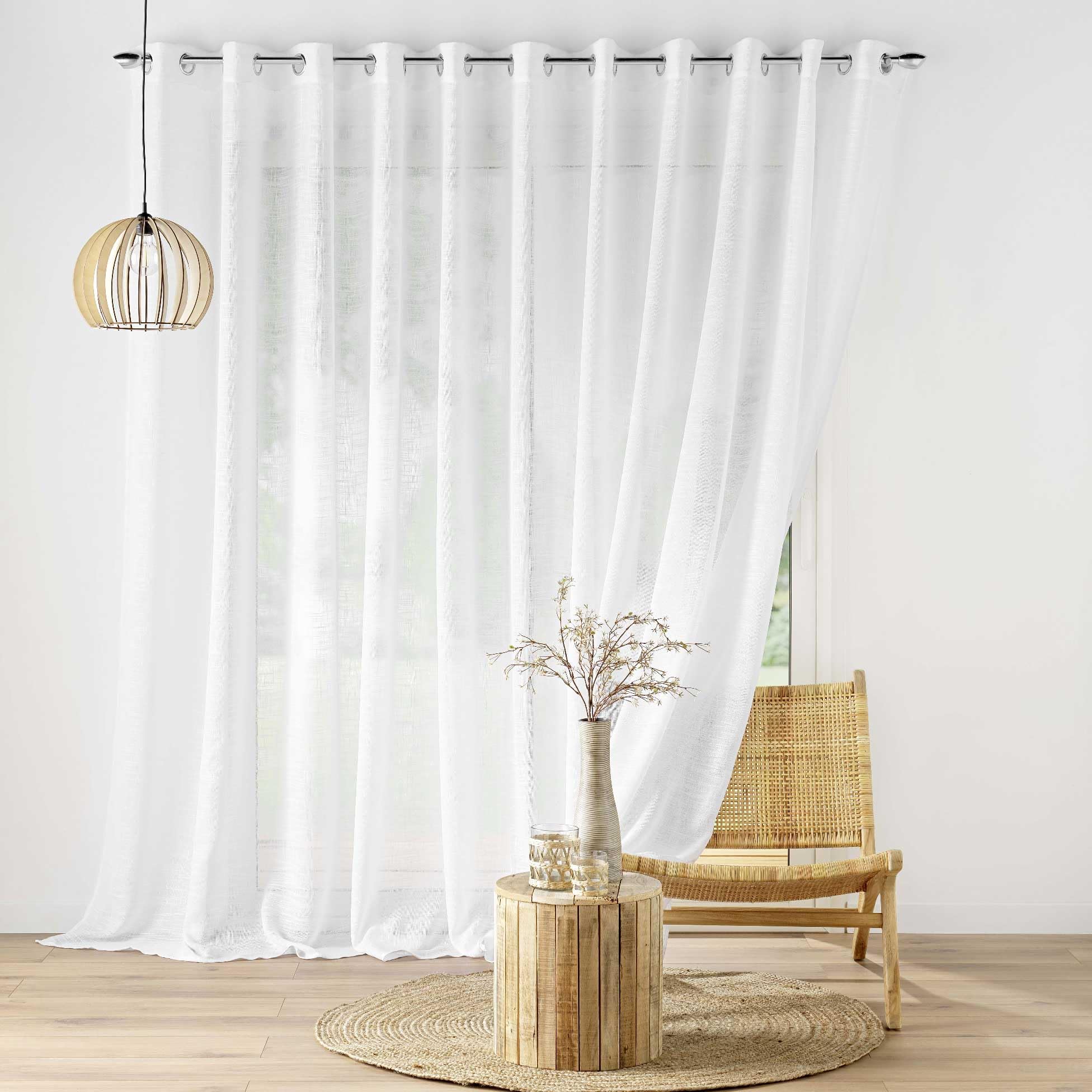 Douceur d'Intérieur Haltona Tenda con Occhielli, 400 x 240 cm, Effetto Lino Intrecciato, Bianco
