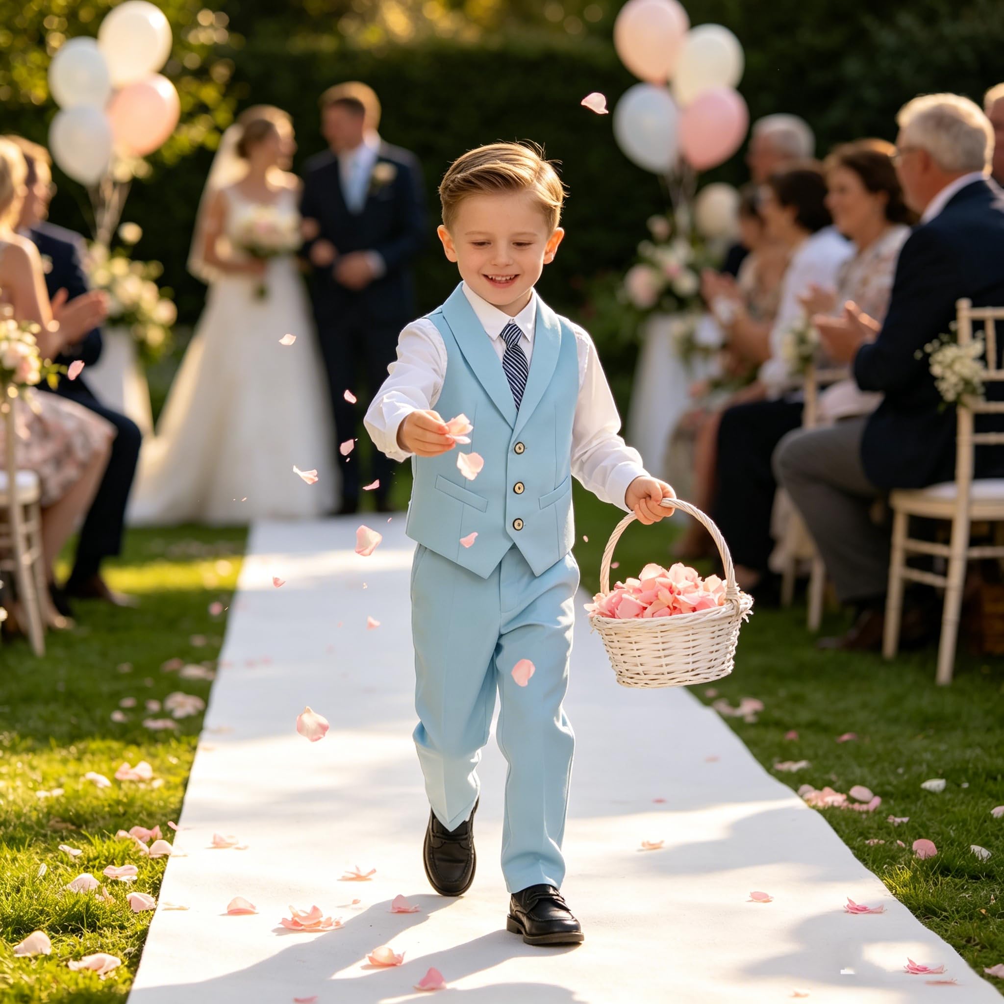 LOLANTA 5-teiliges Jungen Anzug Set Hochzeit Kommunion Geburtstag formeller Page-Outfit Weste Hose Hemd Fliege Krawatte