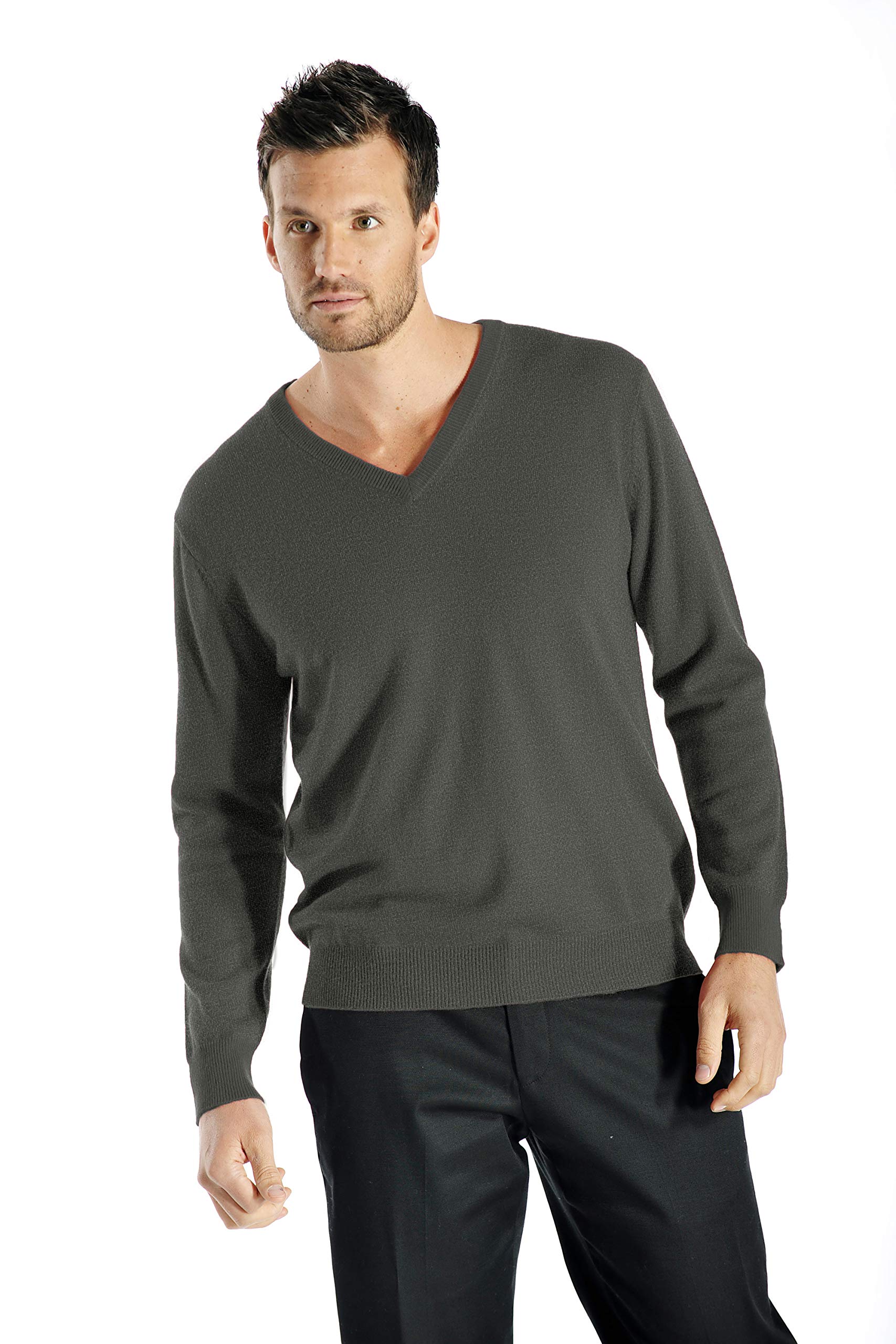 Cashmere Boutique: Men's 100% Pure Cashmere Classic Pullover V-Neck Sweater Long Sleeves (5 Colors, Sizes: S/M/L/XL)
