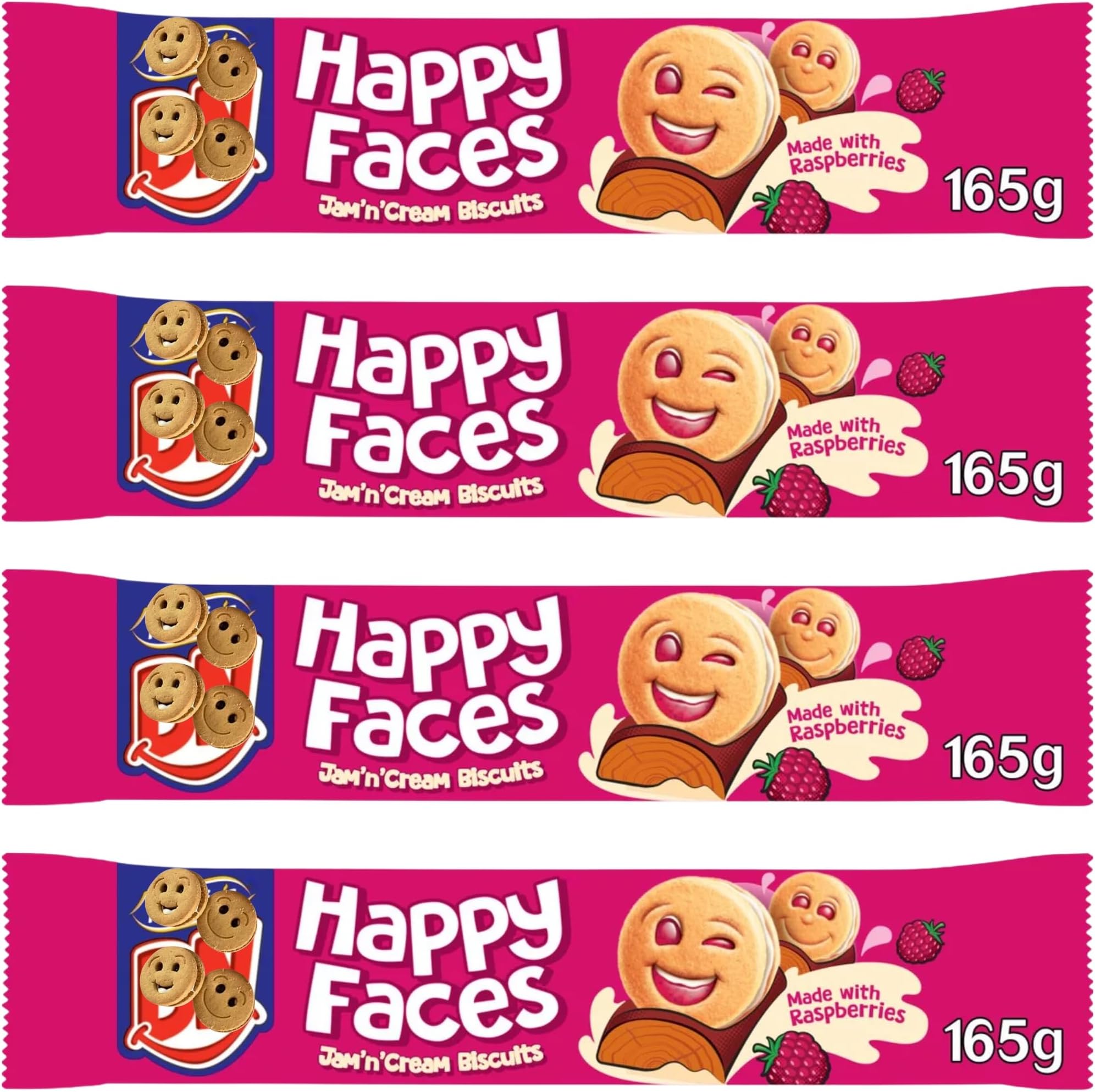 Biscuits Bundle With BN Happy Faces Jam 'n' Cream Biscuits 165g (4 Pack)