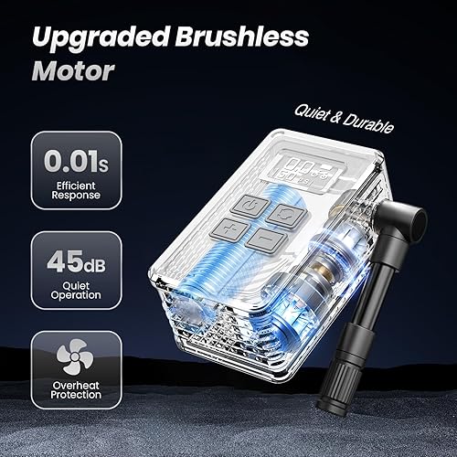 Miniatura 5 de Mini bomba de bicicleta con manómetro, bomba eléctrica de bicicleta máxima de 150 PSI con válvula Presta y Schrader, 4 veces más rápida, parada