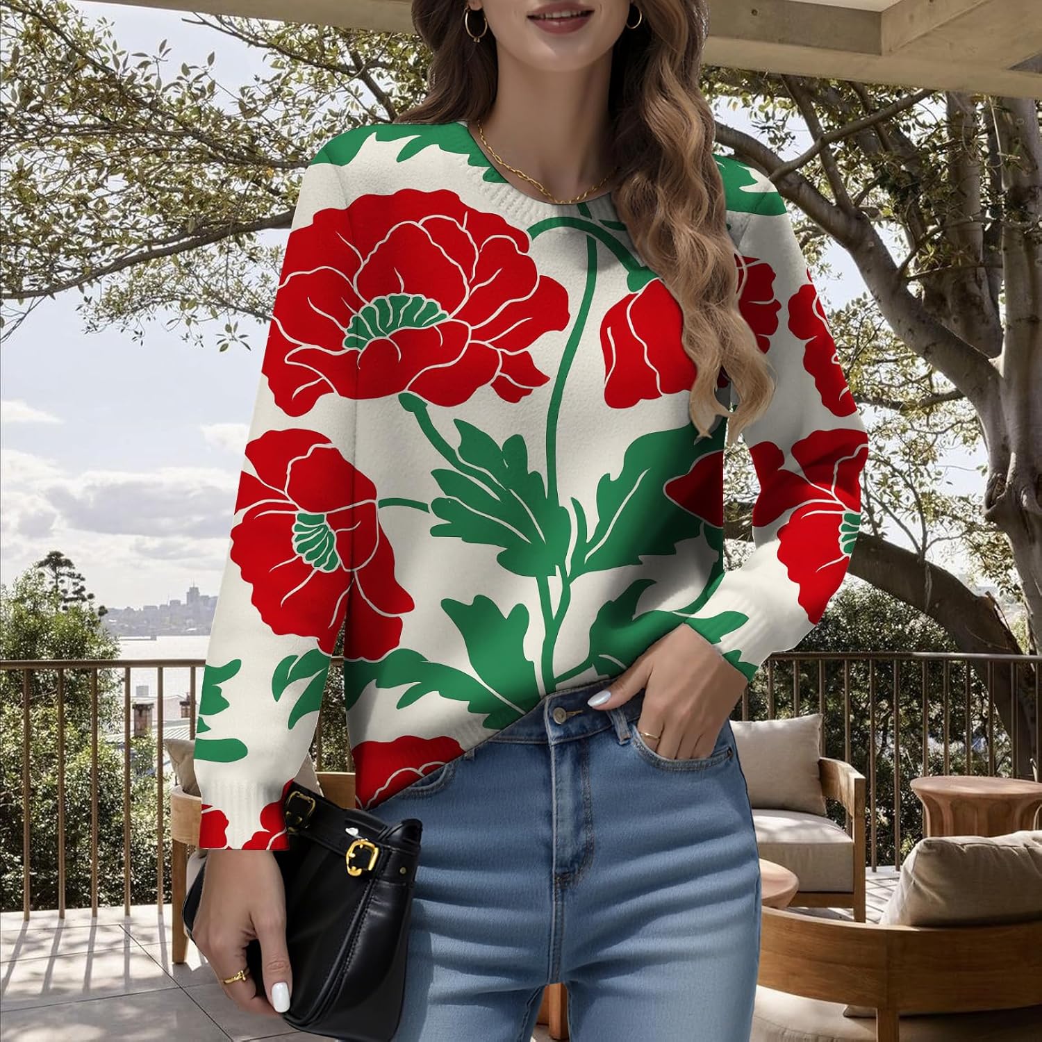 LIZALIG Women Top Pink Long Sleeve Flower Pattern Lightweight Soft Fashion Casual Floral Print for Fall Outfits - Image 5