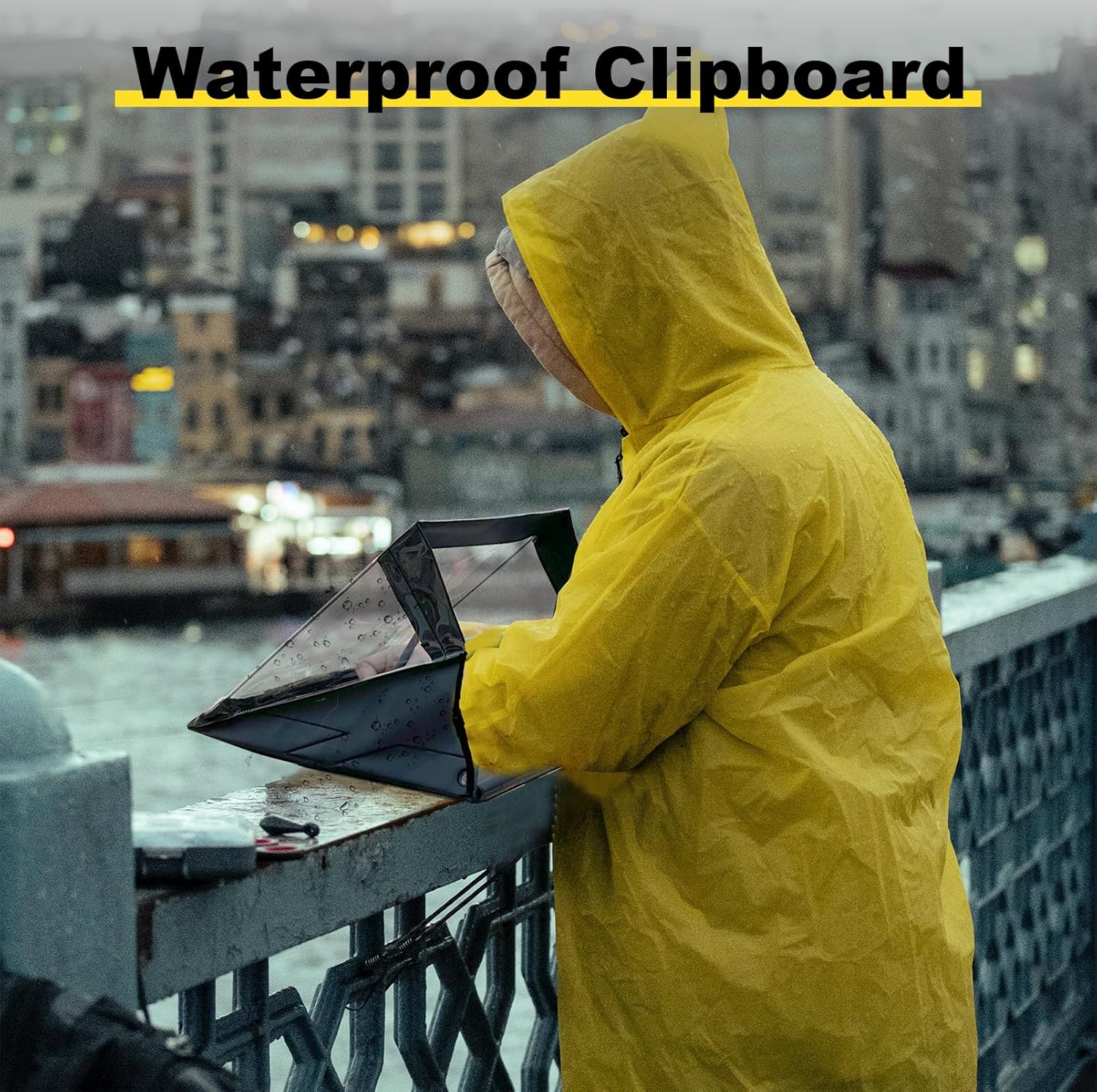 3-in-1 Waterproof Clipboard with Strap & DIY Document Stand & Reading Light - PVC Material for Indoor/Outdoor Use