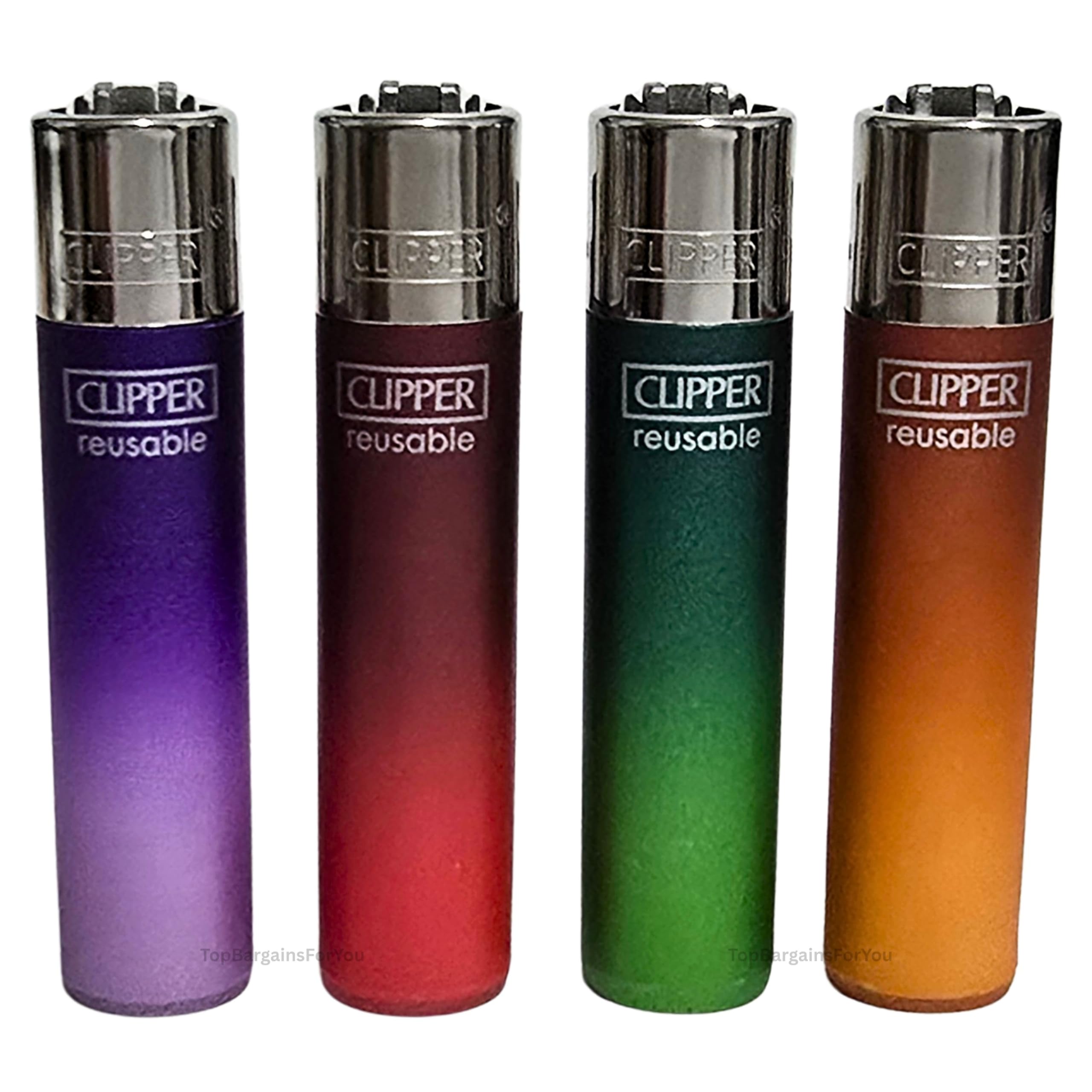 Zactly - 4 x Clipper Lighter DARK METALLIC GRADIENT Design Set Gas Refillable Lighters Standard Size Replaceable Flint Rare Limited Edition