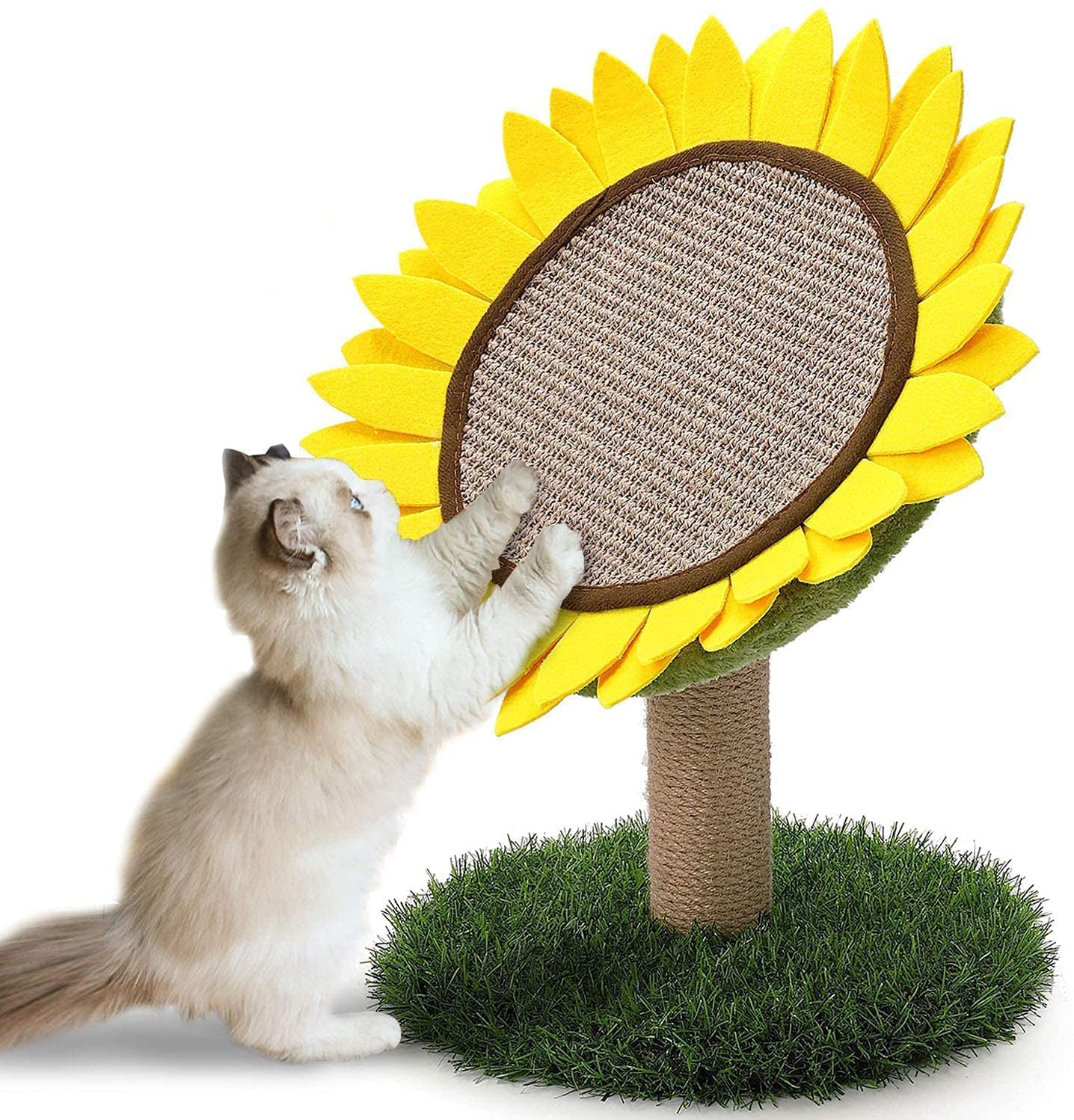 NC Cat Scratching Post, Sunflower Claw Scratching Post for Kitty, Natural Sisal Scratcher Board, Cute Furniture Interactive Activity Pad Toys for Kitten & Cat, 18x12 Ih