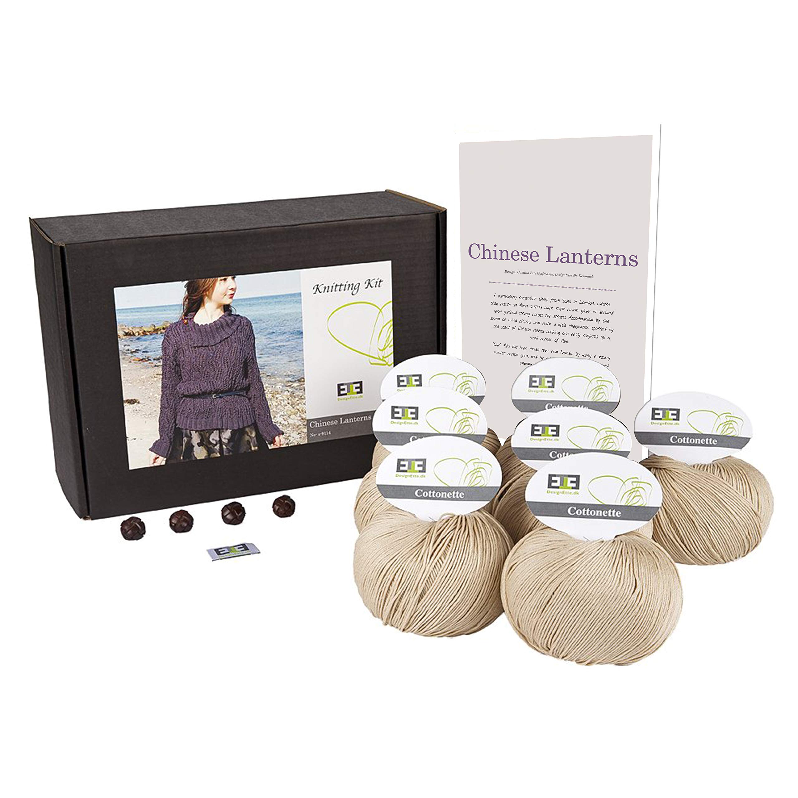 DesignEtte Knitting Kit Chinese Lanterns 100 Percent Mercerized Champagne Egyptian Yarn Cotton Medium-Large No-s-9114