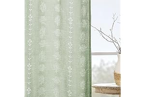 Tropical Sheer Curtains, Green and White Boho Style for Living Room and Bedroom