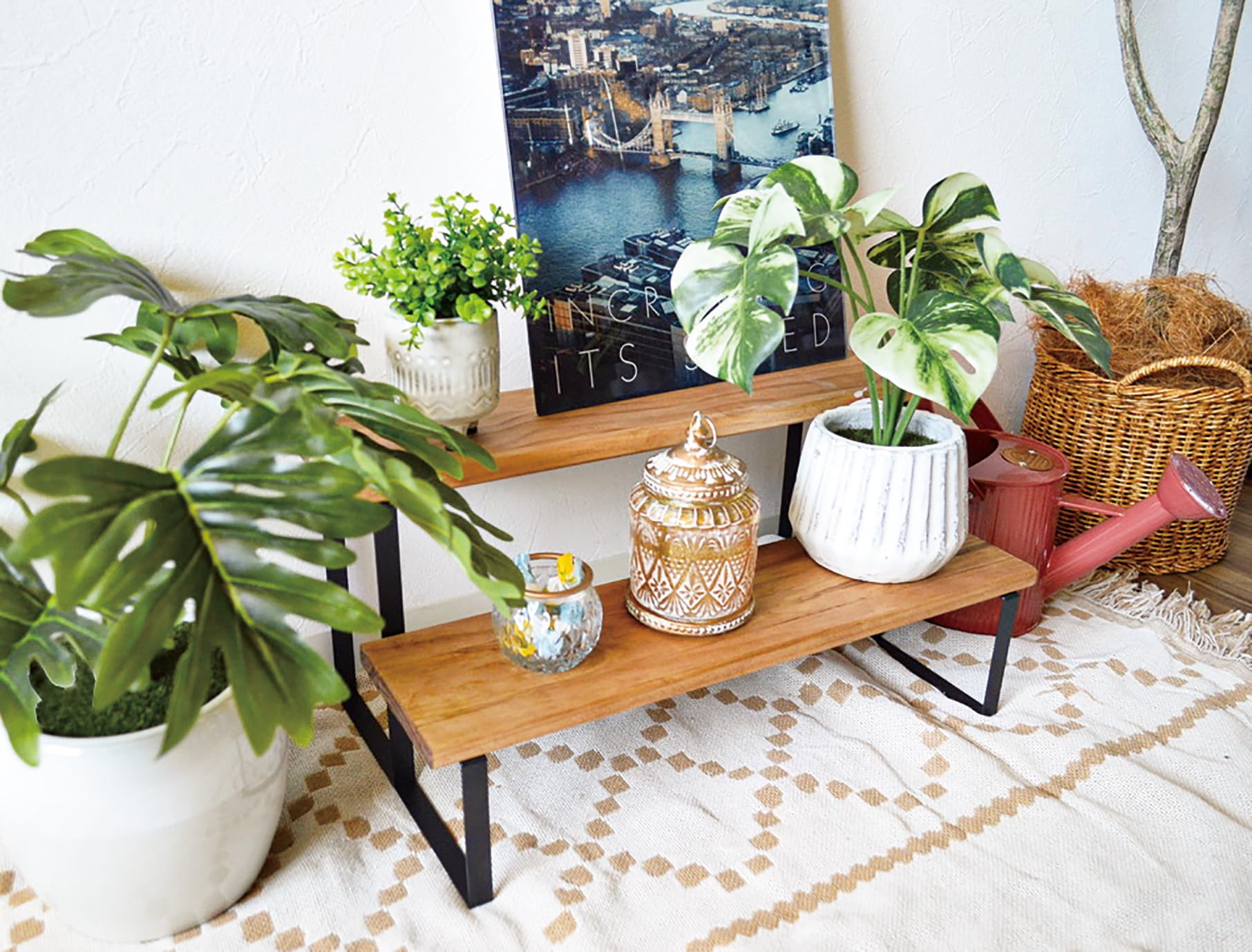 Amazon｜ケーアイジャパン(Kijapan) 木製 棚 2段 アイアン