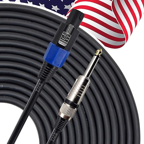 EMB Cable de altavoz profesional de audio para altavoz a cables de conexión de 14 pulgadas para uso con DJ, hogar, instrumento y altavoz (25 pies16