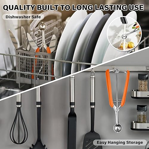 Vista 76 de Cuchara para galletas de 3.5 cucharadas, cuchara de helado con gatillo de pulgar, masa de galletas, cuchara de melón de 2.165 in, agarre cómodo