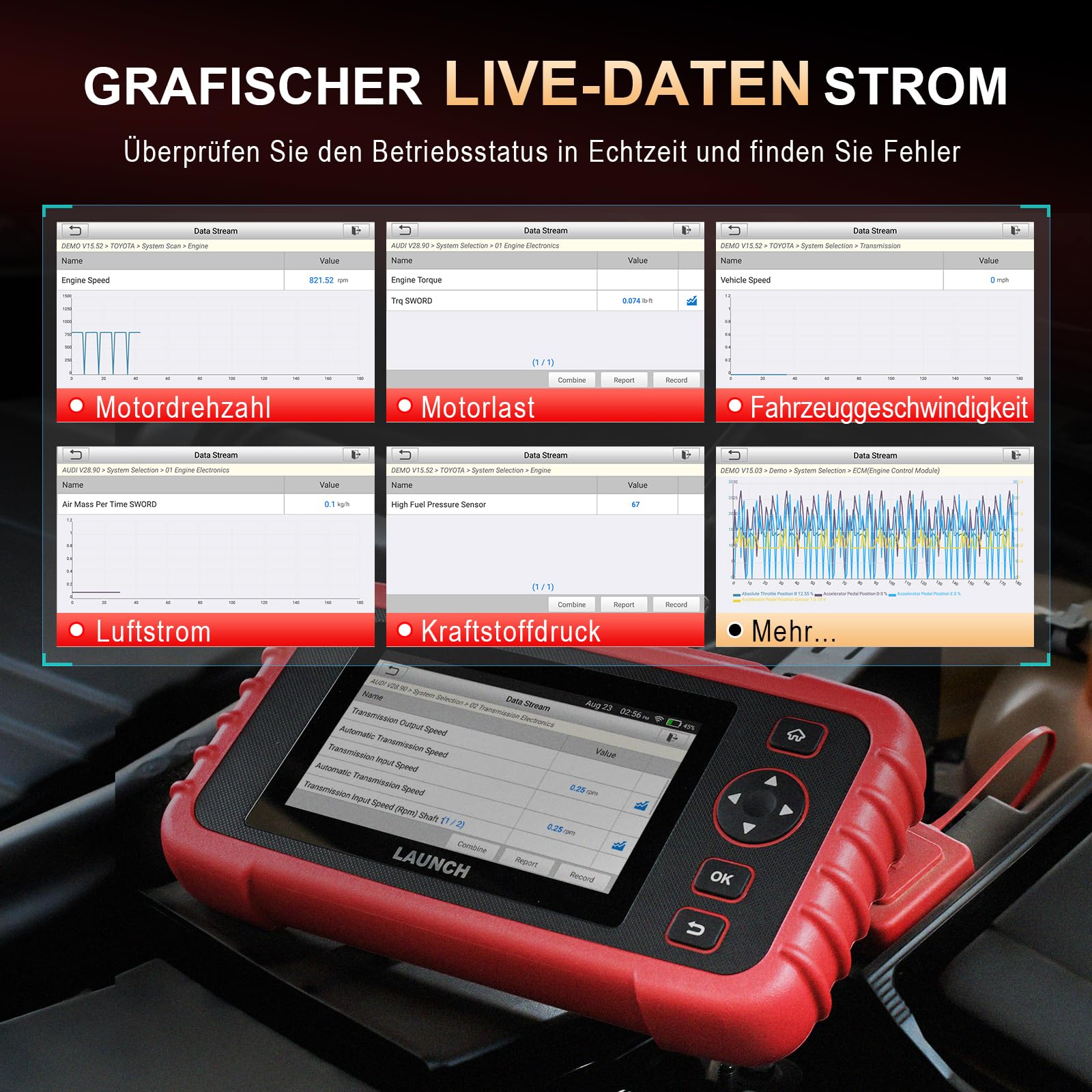 LAUNCH CRP123X Plus OBD2 Diagnosegerät Alle System Diagnose Tool, Öl/SAS/Drosselklappe Zurücksetzen OBD2 Auto Scanner, AutoVIN, Batterie Vol. Monitor,10+ Sprachen, lebenslanges kostenloses Update
