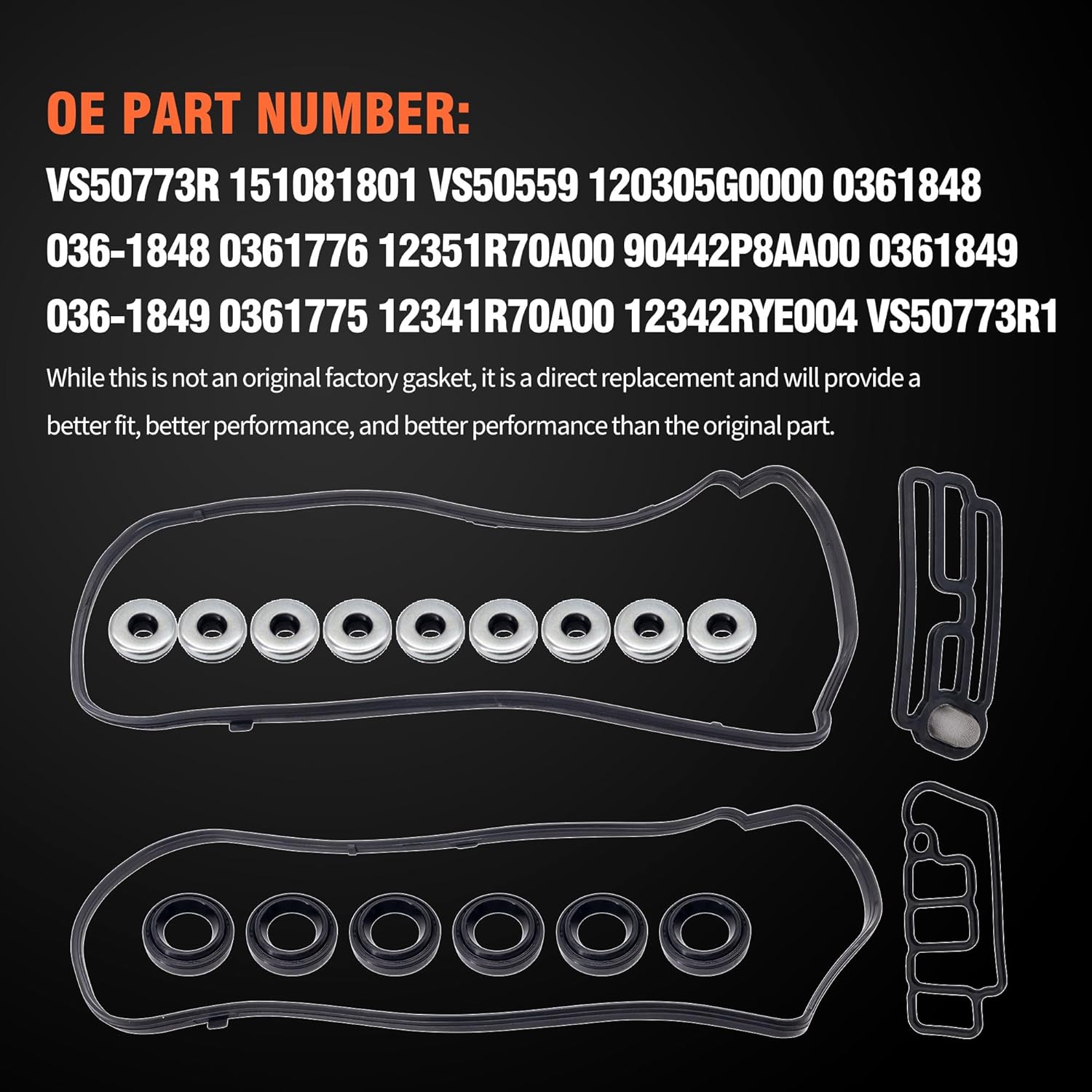 HiSport Engine Valve Cover Gasket Set - Compatible with Acura MDX RDX RL TL TSX ZDX Compatible with Honda Accord Crosstour Odyssey Pilot Ridgeline 3.5L 3.7L 2005-2018 - Replace VS50773R