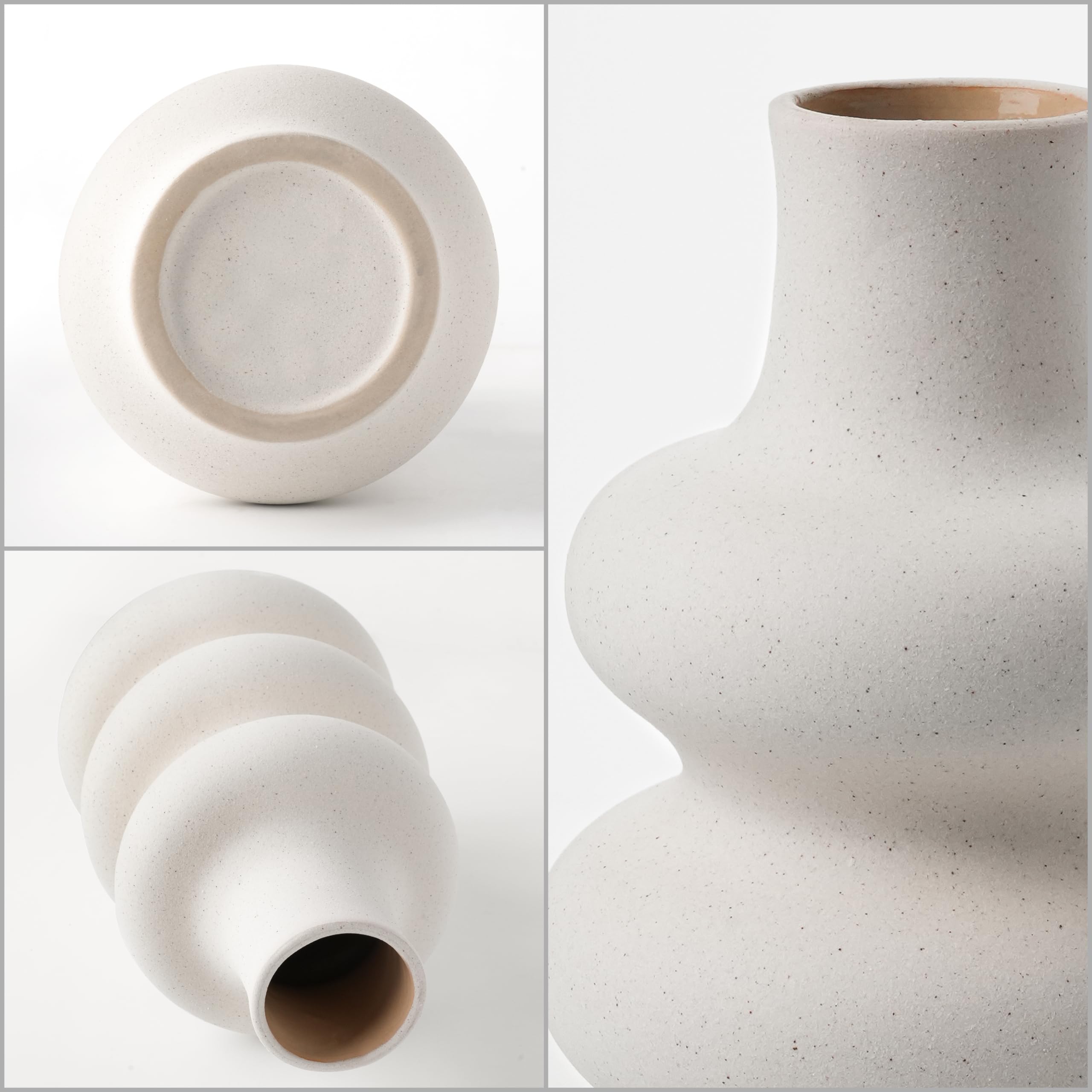 Winter Shore Vaso Ceramica Beige, 25 cm | Centrotavola Moderno, Design a Ciambella per Piume, Fiori Secchi, Bouquet, Per Ufficio, Zona Pranzo, Feste