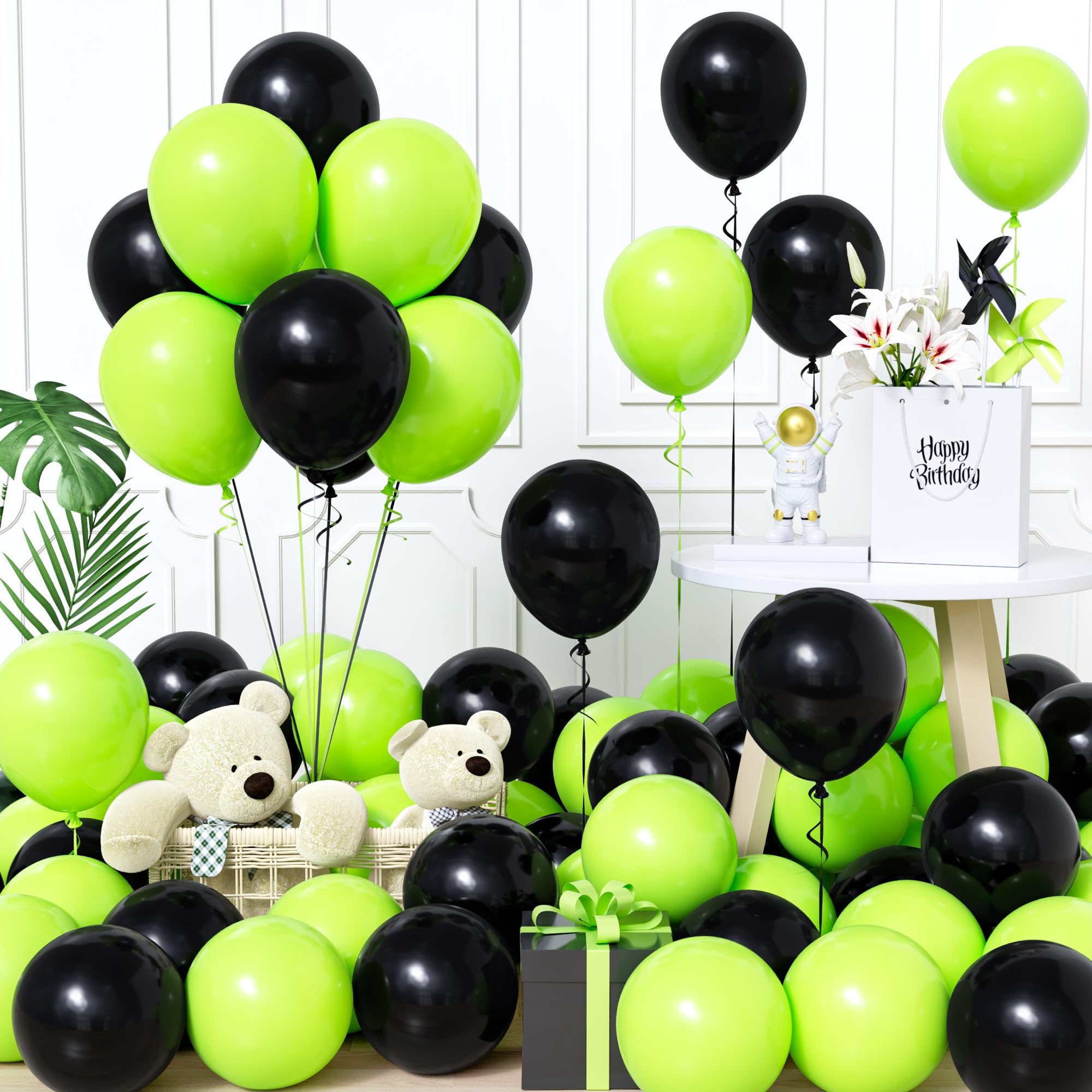 Black and Green Balloons, 60Pcs 12 Inch Matte Black Fruit Green Balloon Arch for Women Men Bridal Baby Shower Engagement Anniversary Wedding Graduation Retirement Birthday Bachelor Party Supply