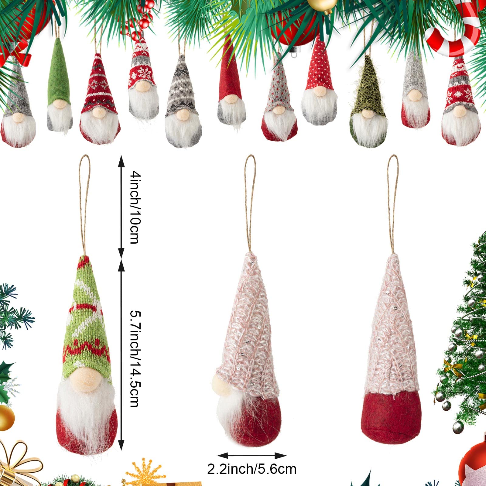 Wiszące krasnale świąteczne, ozdoby, ręcznie robione pluszowe gnomy, Święty Mikołaj, elf, skandynawski, Święty Mikołaj, broda, ornamenty, krasnal kapelusz, tomtees, na choinkę, do domu, dekoracja